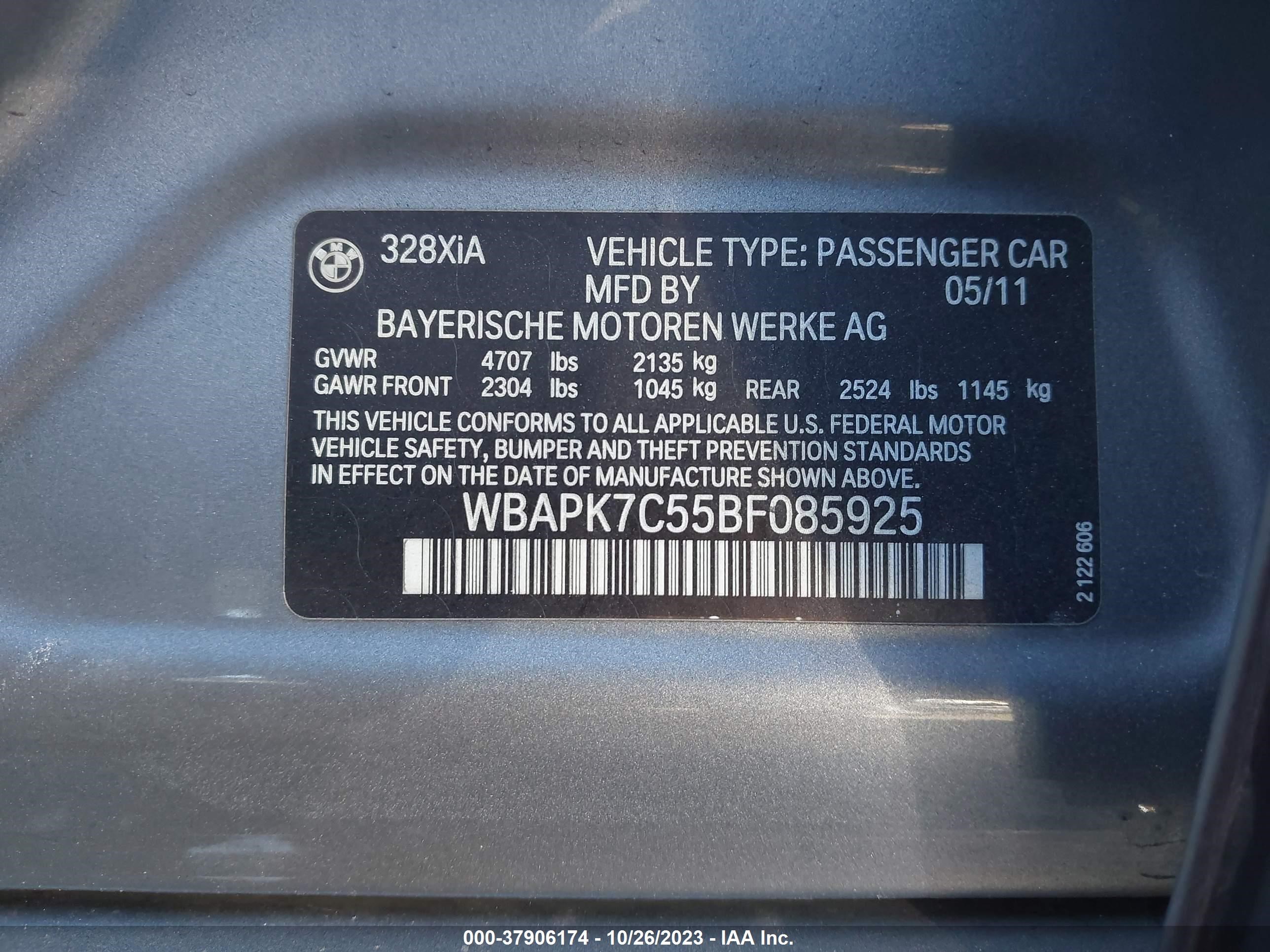 Photo 8 VIN: WBAPK7C55BF085925 - BMW 3ER 