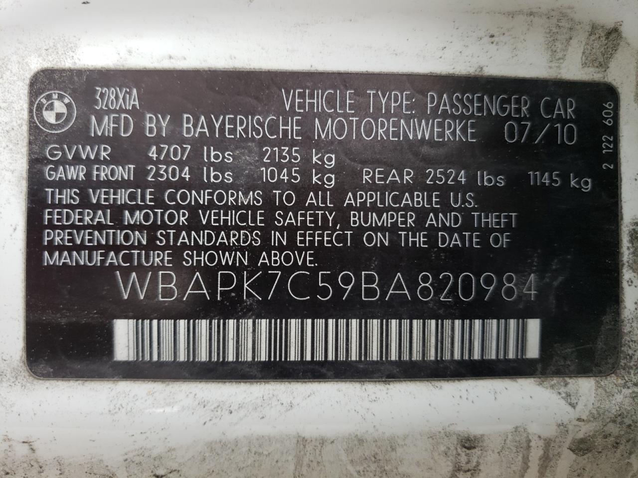 Photo 11 VIN: WBAPK7C59BA820984 - BMW 3ER 