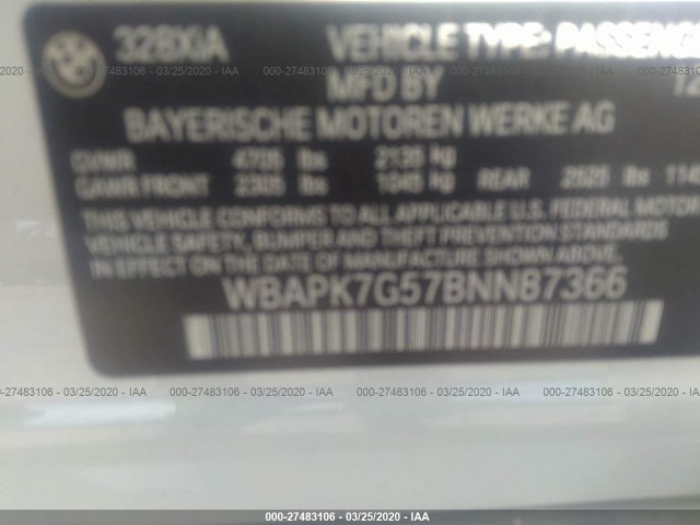 Photo 8 VIN: WBAPK7G57BNN87366 - BMW 3 