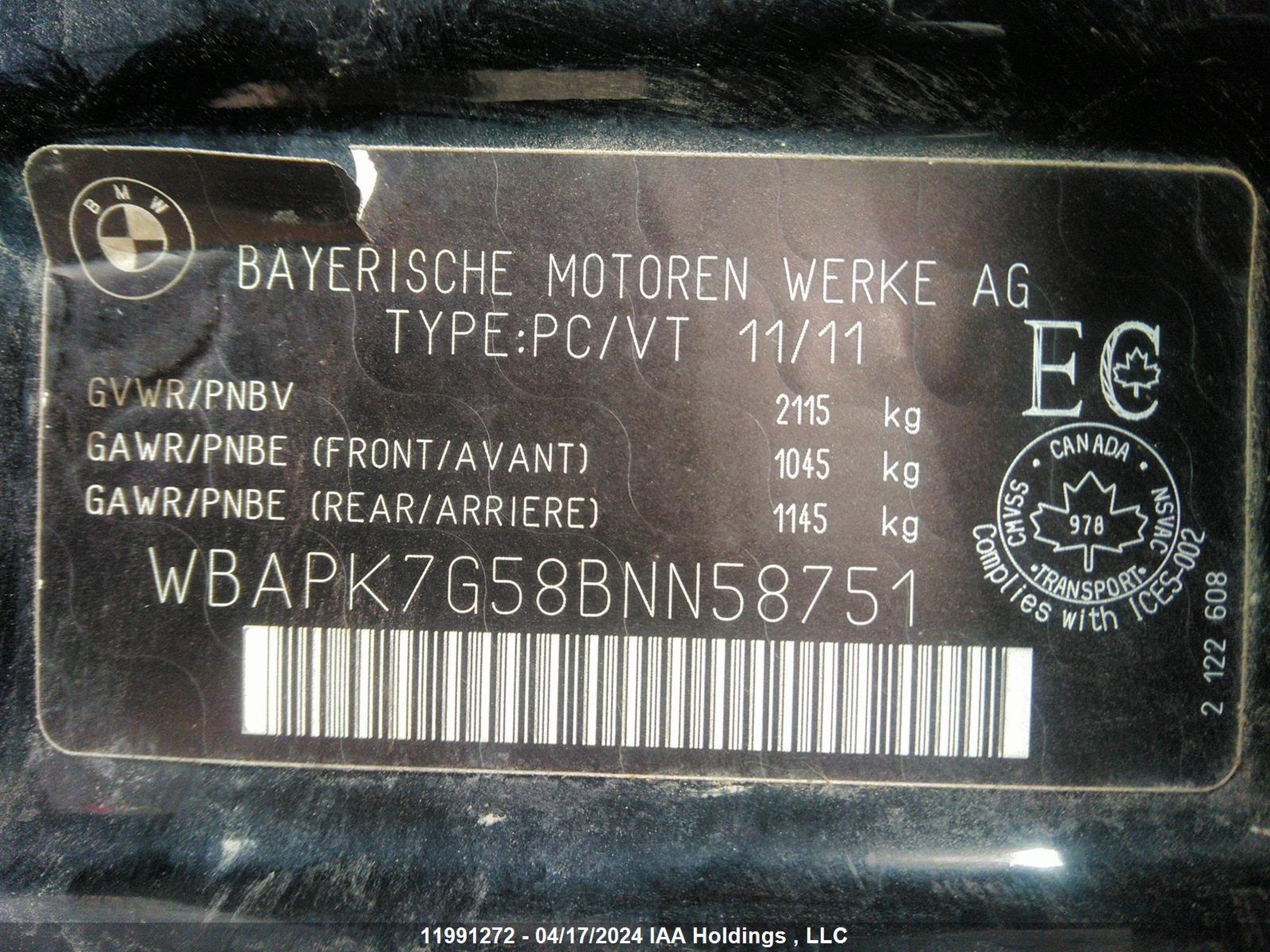 Photo 8 VIN: WBAPK7G58BNN58751 - BMW 3ER 