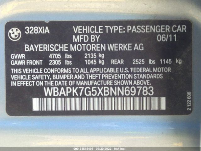 Photo 8 VIN: WBAPK7G5XBNN69783 - BMW 3 SERIES 