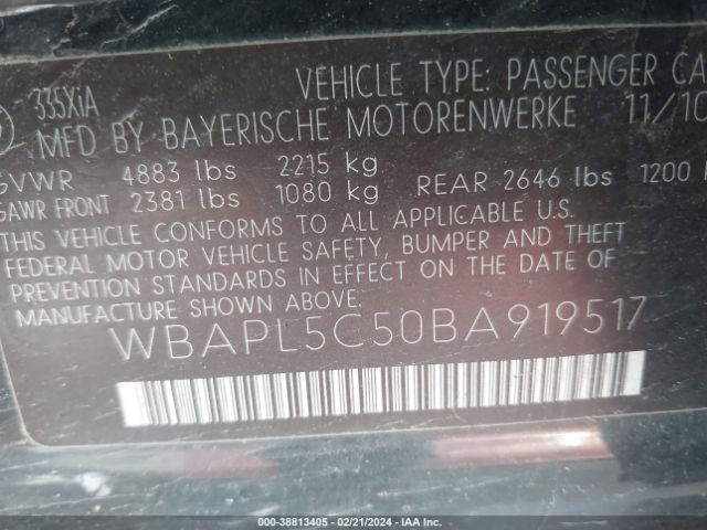 Photo 8 VIN: WBAPL5C50BA919517 - BMW 335I 