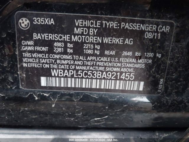 Photo 8 VIN: WBAPL5C53BA921455 - BMW 335I 