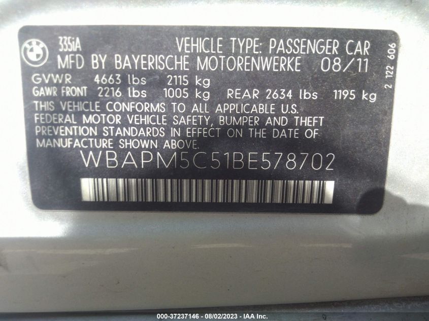 Photo 8 VIN: WBAPM5C51BE578702 - BMW 3ER 