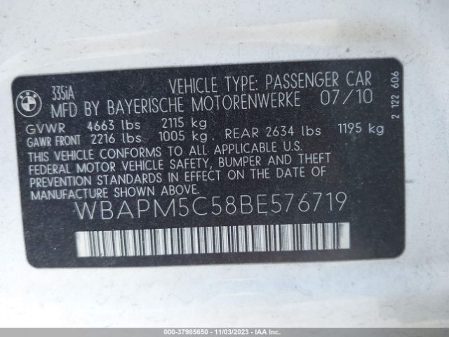 Photo 8 VIN: WBAPM5C58BE576719 - BMW 335I 