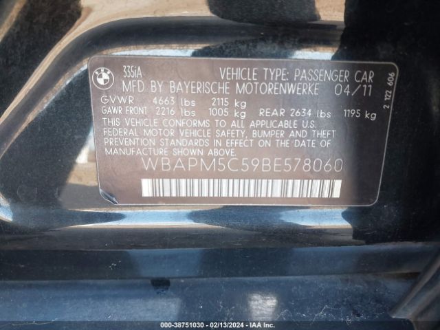 Photo 8 VIN: WBAPM5C59BE578060 - BMW 335I 