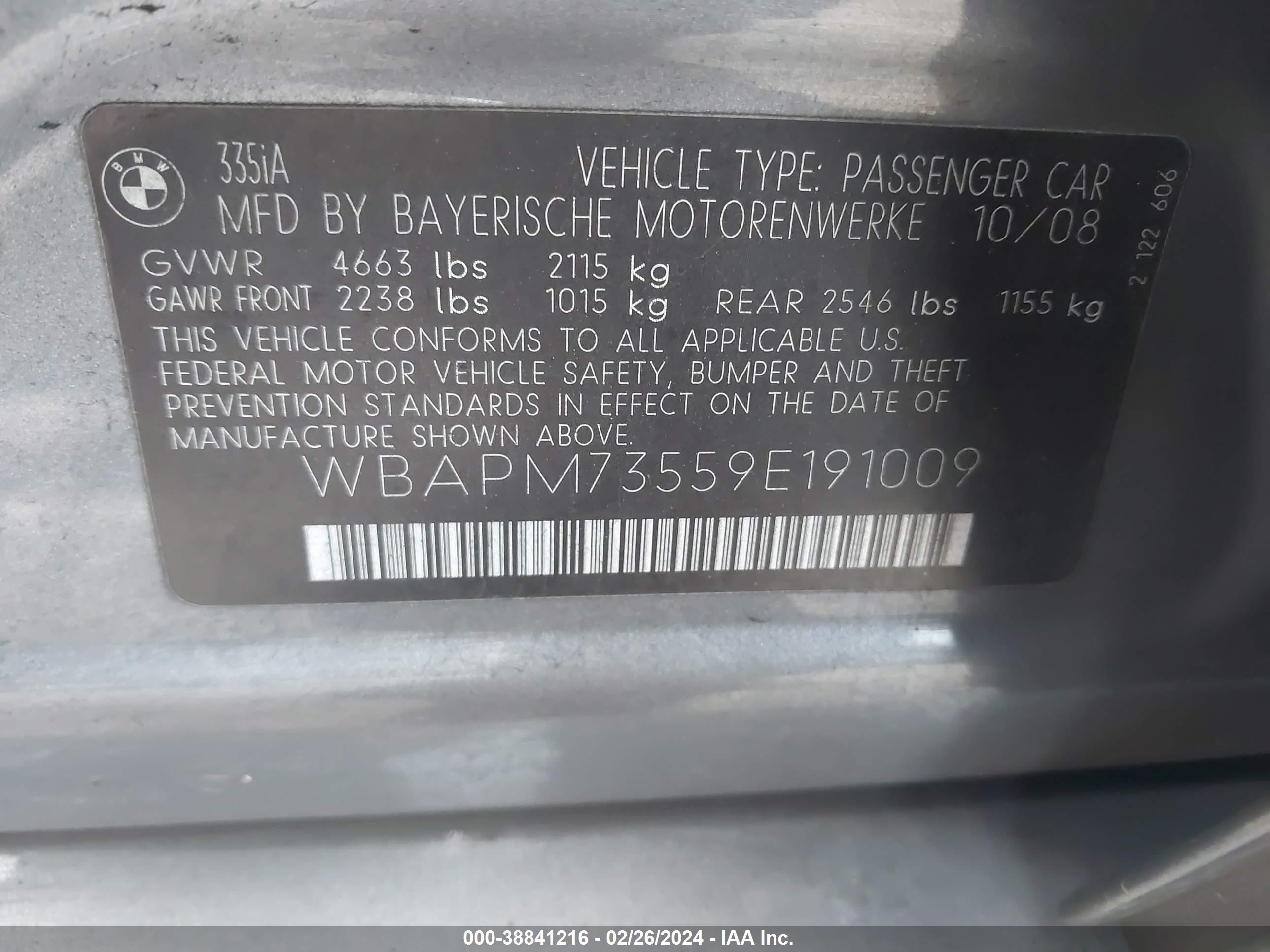 Photo 8 VIN: WBAPM73559E191009 - BMW 3ER 