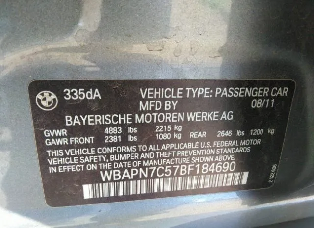 Photo 8 VIN: WBAPN7C57BF184690 - BMW 3 SERIES 