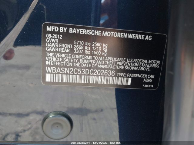 Photo 8 VIN: WBASN2C53DC202636 - BMW 535I GRAN TURISMO 