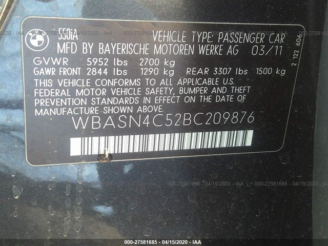 Photo 8 VIN: WBASN4C52BC209876 - BMW 5 