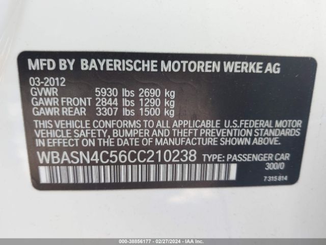 Photo 8 VIN: WBASN4C56CC210238 - BMW 550I GRAN TURISMO 