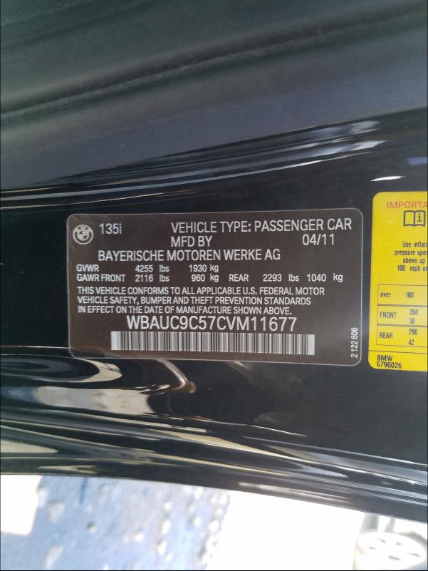 Photo 9 VIN: WBAUC9C57CVM11677 - BMW 135 I 