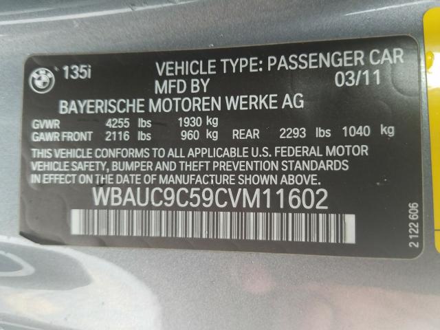 Photo 9 VIN: WBAUC9C59CVM11602 - BMW 135 I 