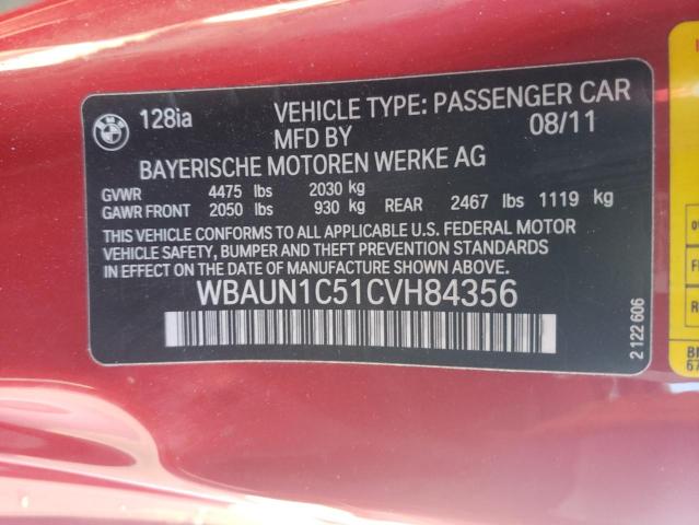 Photo 9 VIN: WBAUN1C51CVH84356 - BMW 128 I 