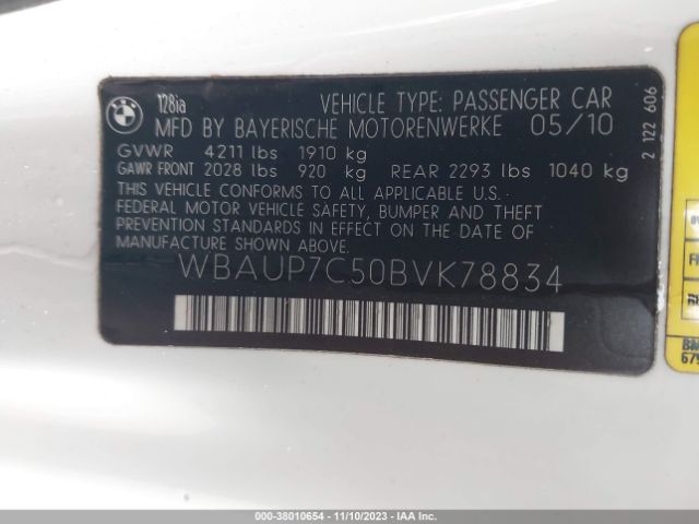 Photo 8 VIN: WBAUP7C50BVK78834 - BMW 128I 