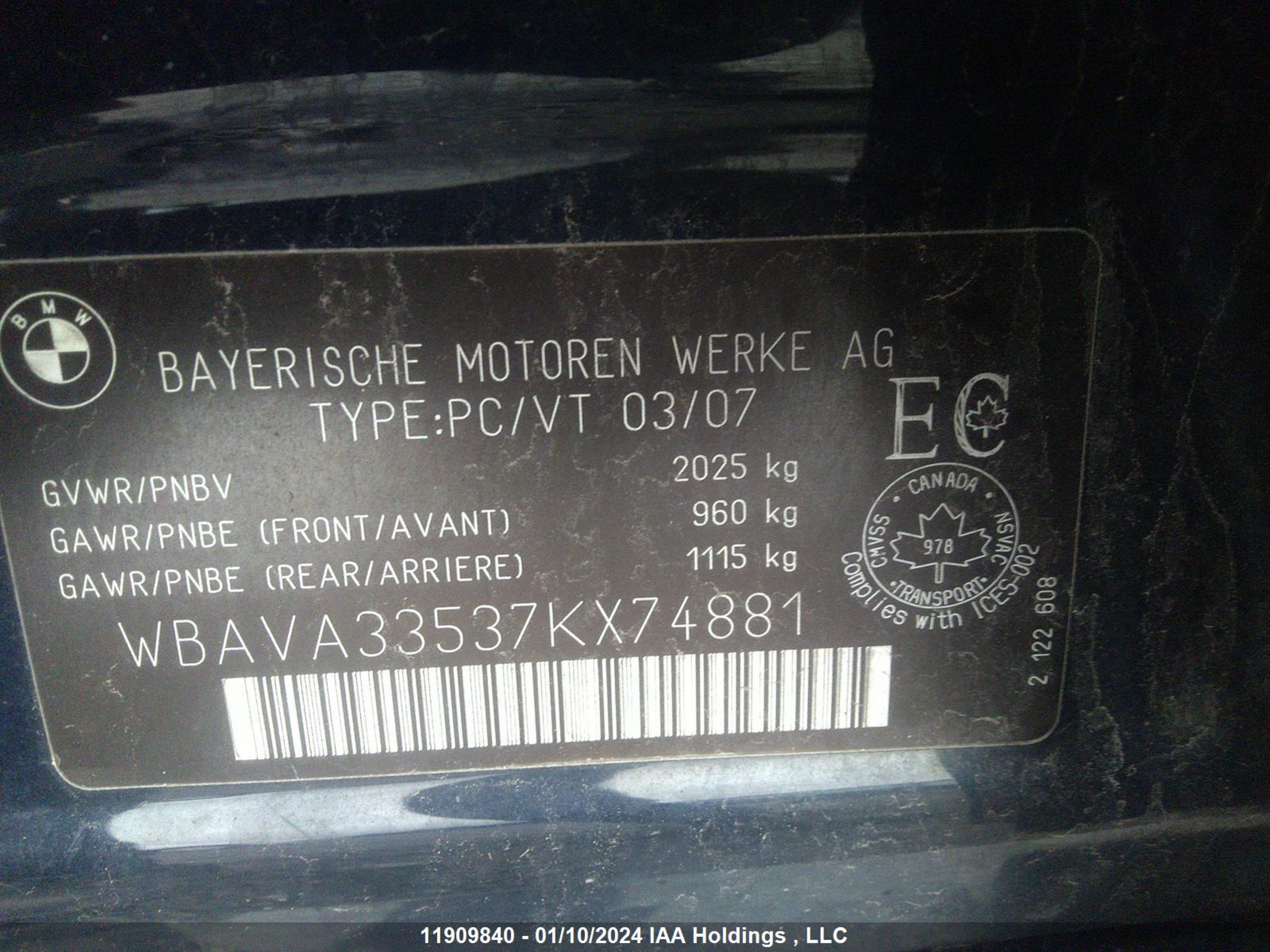 Photo 8 VIN: WBAVA33537KX74881 - BMW 3ER 