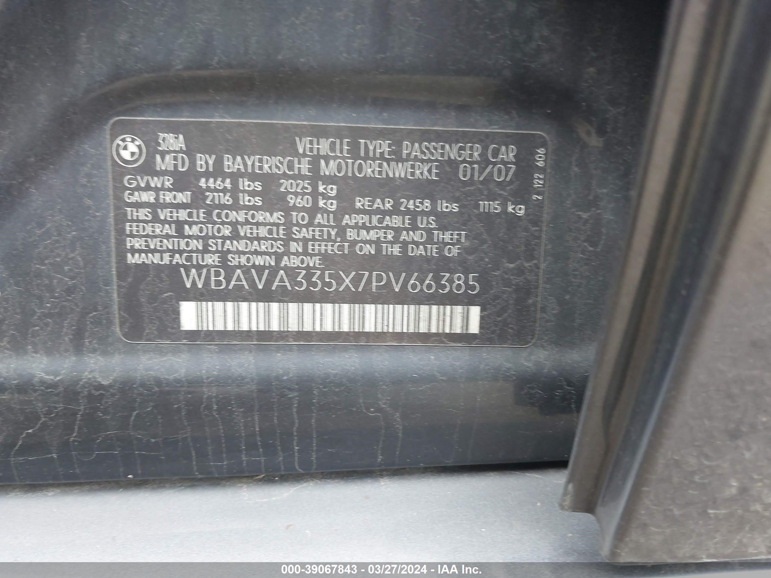 Photo 8 VIN: WBAVA335X7PV66385 - BMW 3ER 