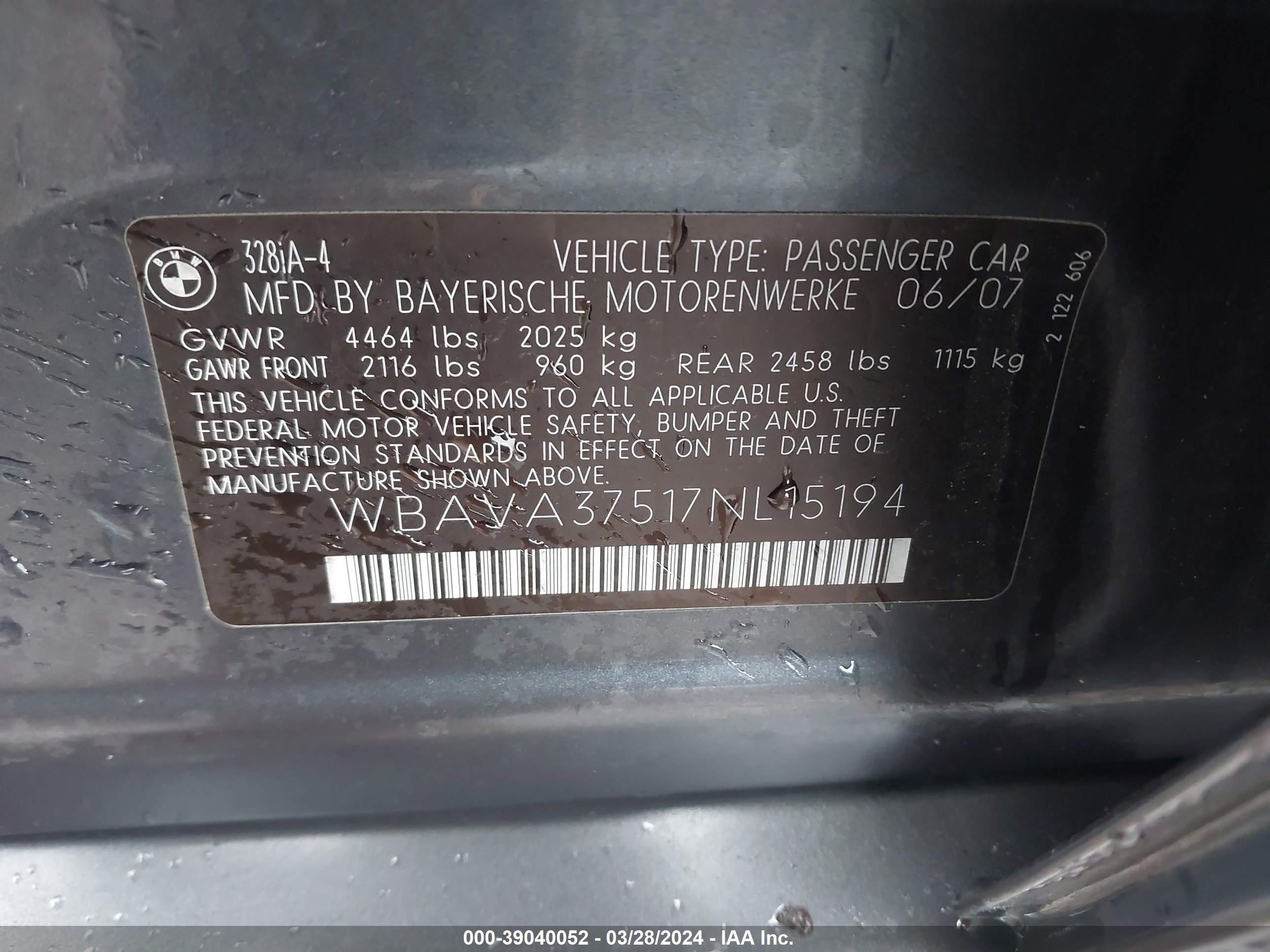 Photo 8 VIN: WBAVA37517NL15194 - BMW 3ER 