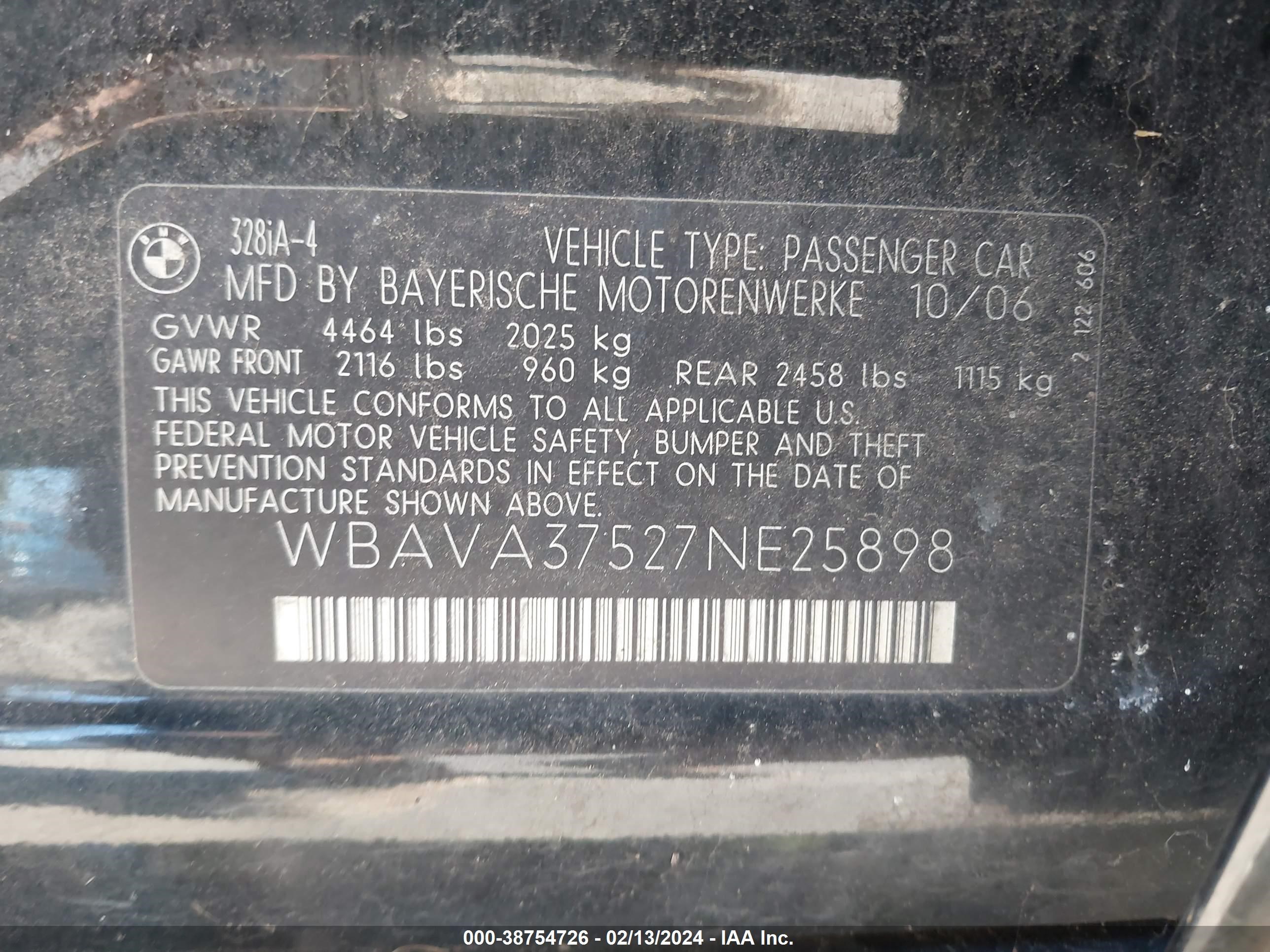 Photo 8 VIN: WBAVA37527NE25898 - BMW 328 I 