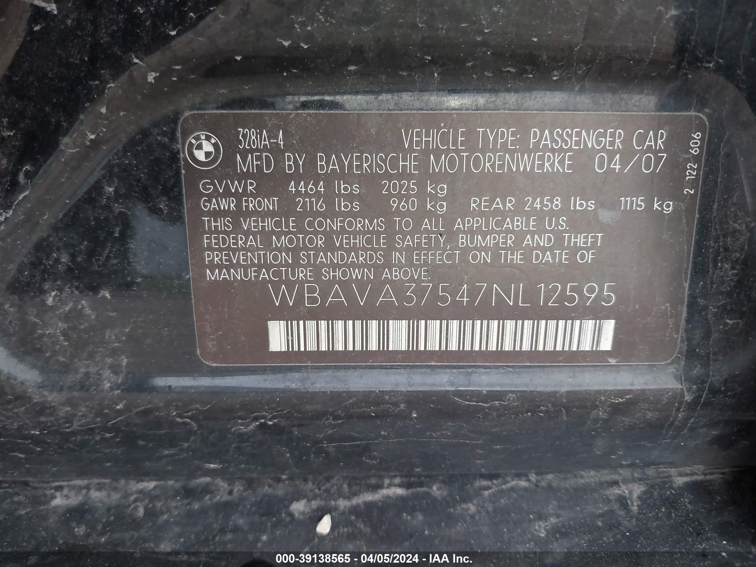 Photo 8 VIN: WBAVA37547NL12595 - BMW 3ER 