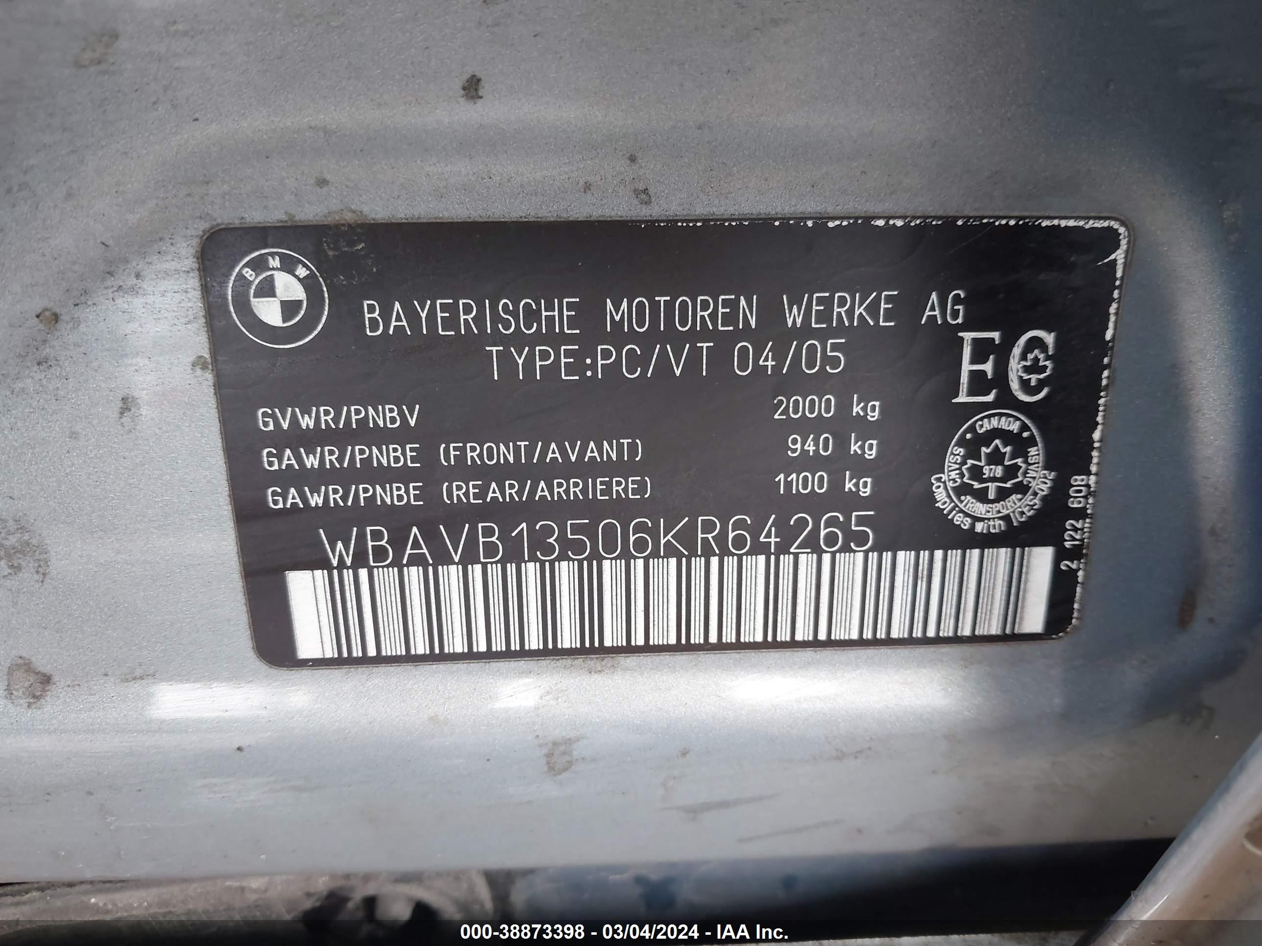 Photo 8 VIN: WBAVB13506KR64265 - BMW 3ER 