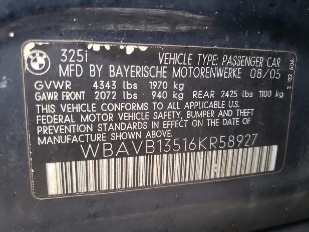 Photo 11 VIN: WBAVB13516KR58927 - BMW 3ER 