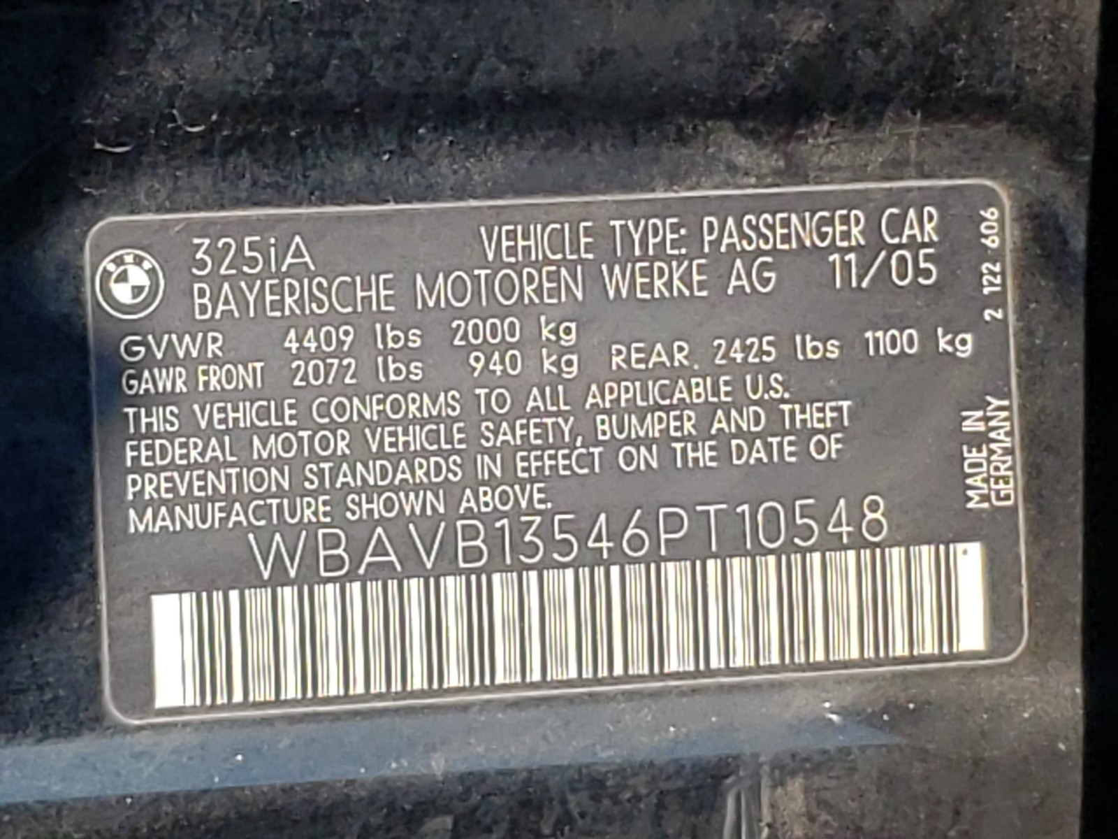 Photo 9 VIN: WBAVB13546PT10548 - BMW 325 I 