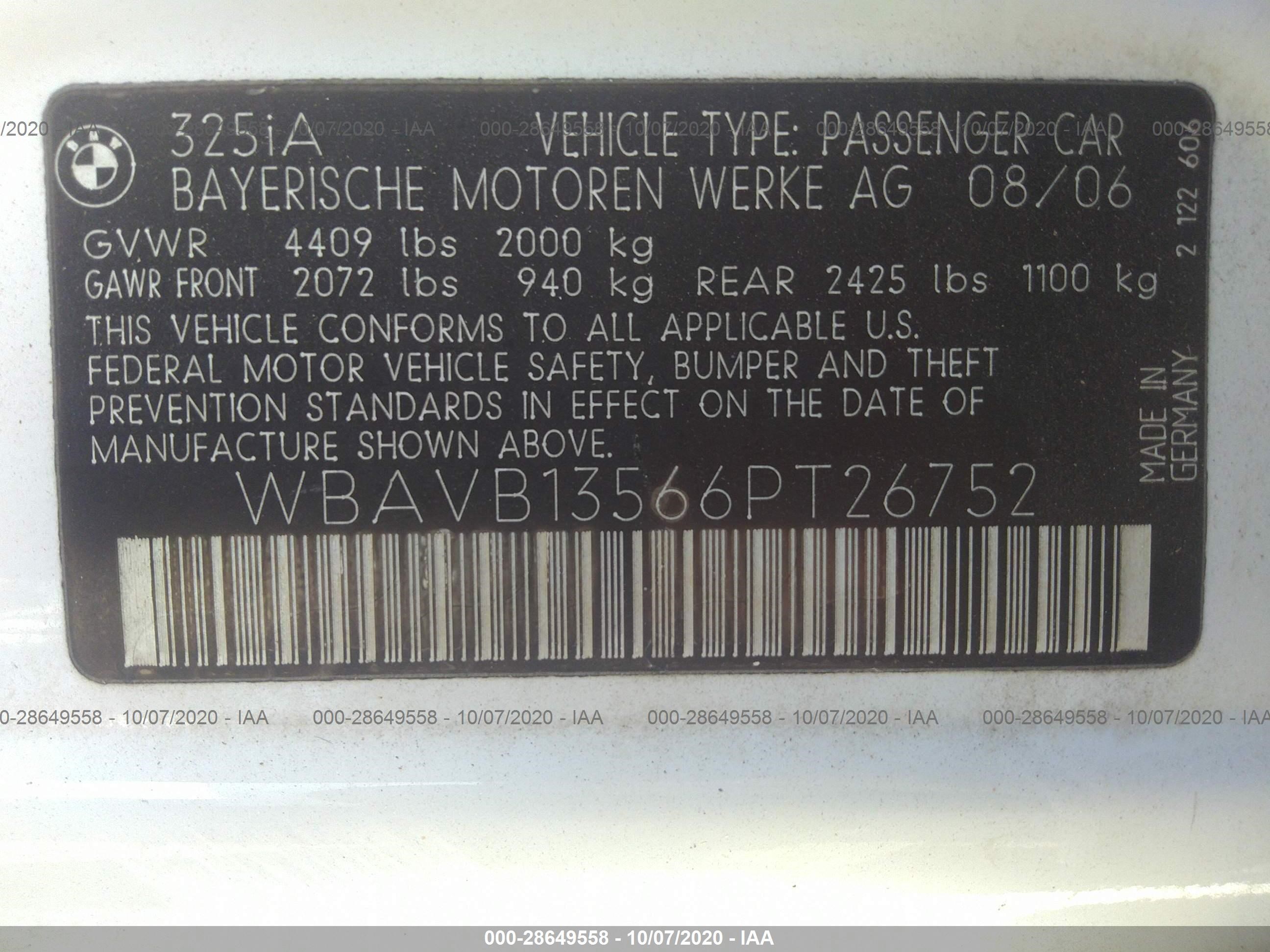 Photo 8 VIN: WBAVB13566PT26752 - BMW 3ER 