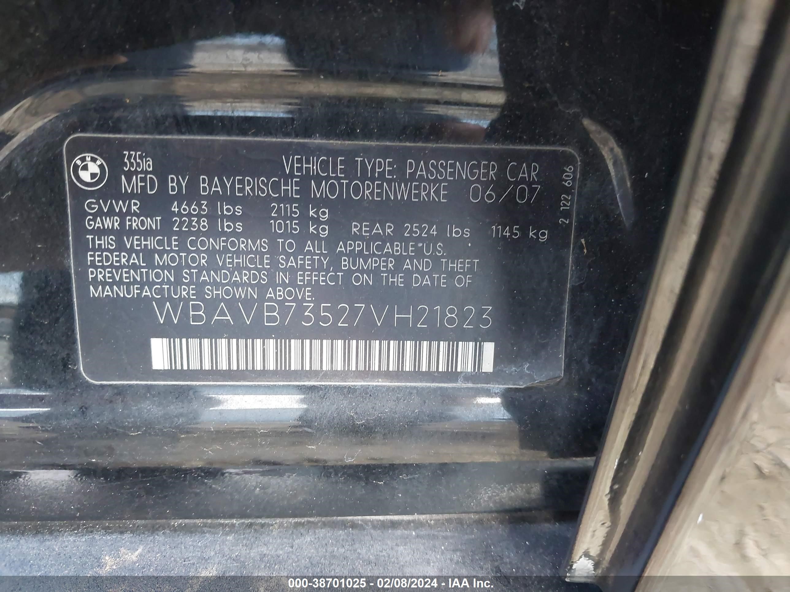 Photo 8 VIN: WBAVB73527VH21823 - BMW 3ER 