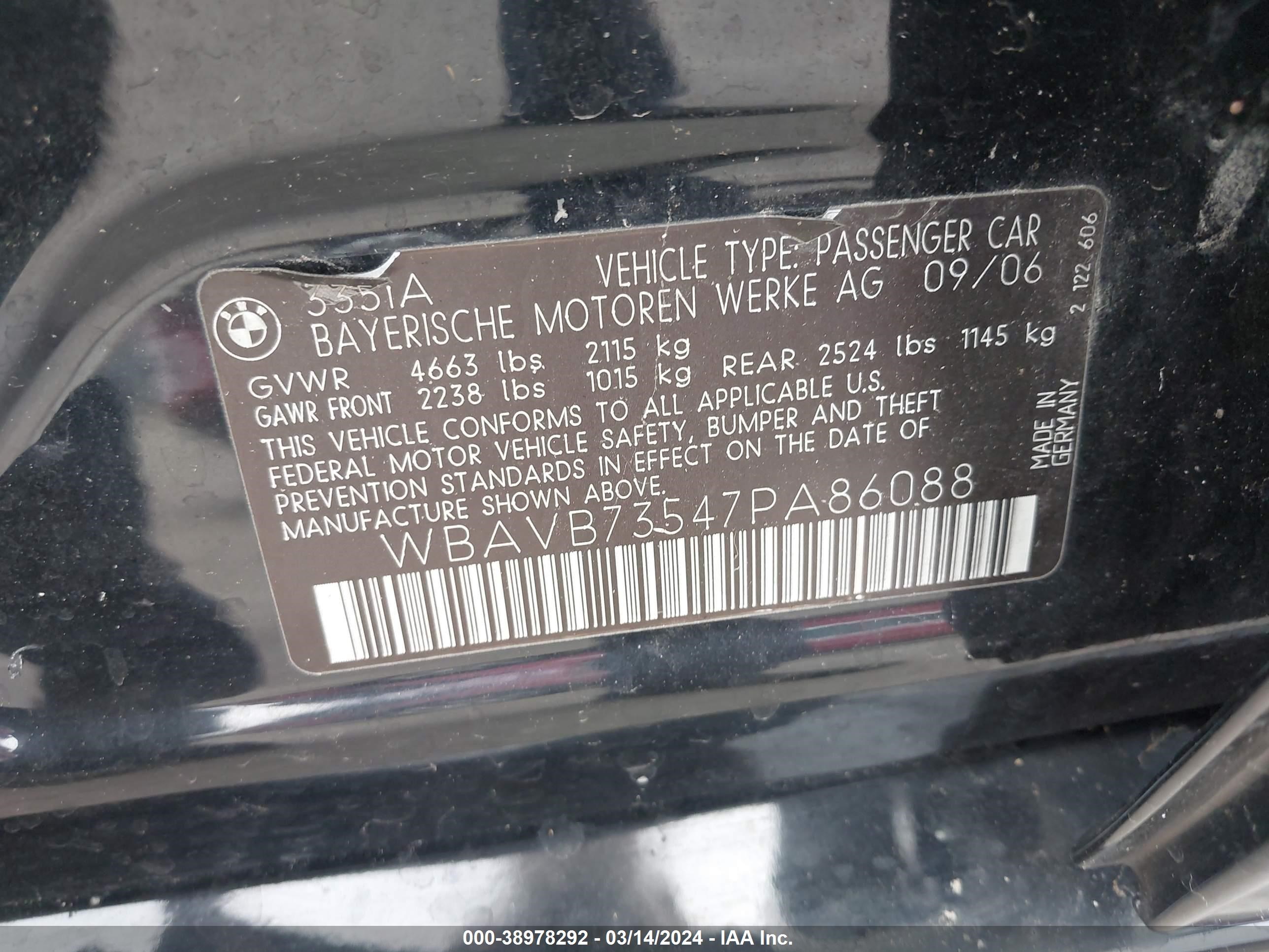 Photo 8 VIN: WBAVB73547PA86088 - BMW 3ER 