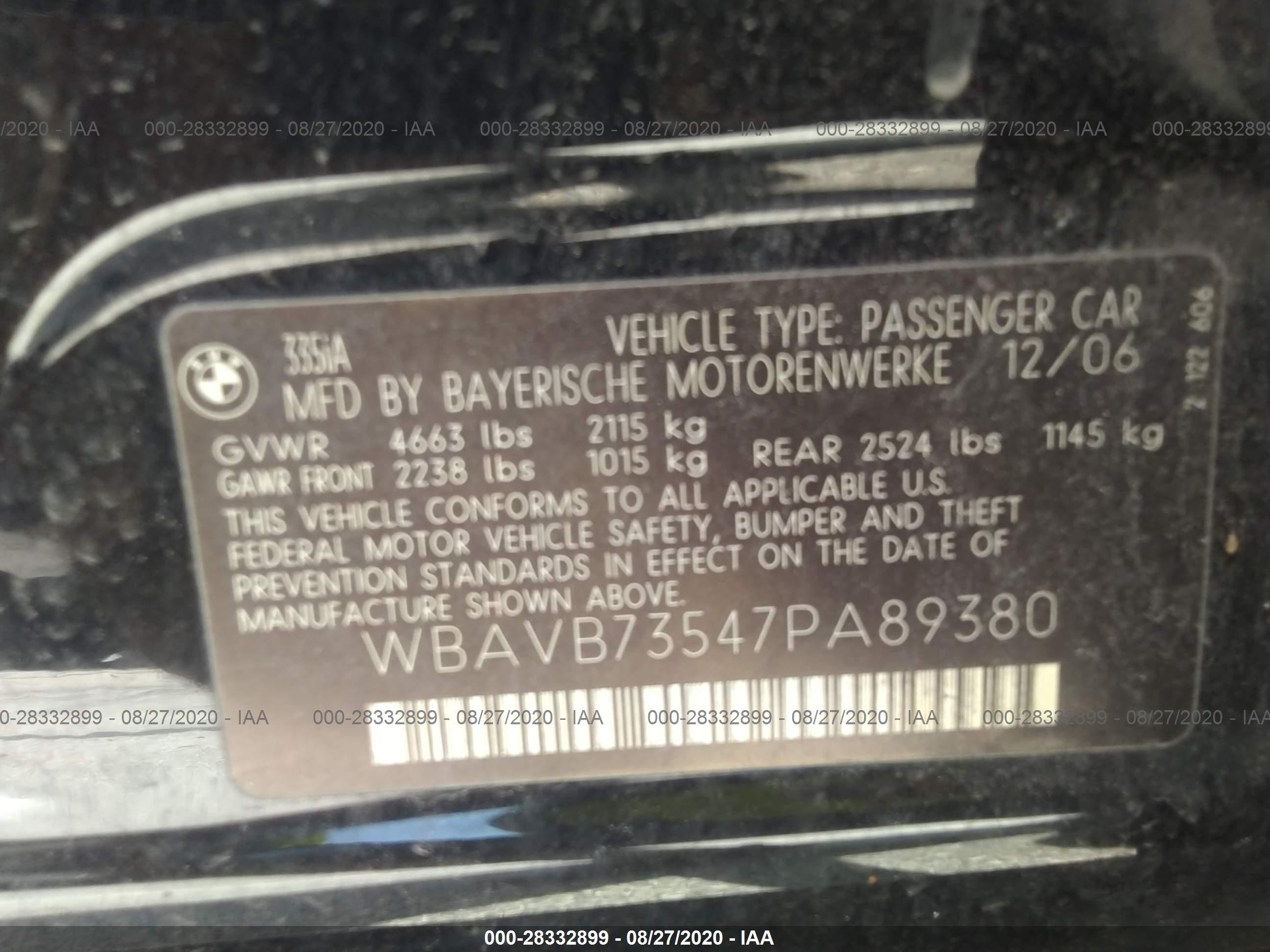 Photo 8 VIN: WBAVB73547PA89380 - BMW 3ER 