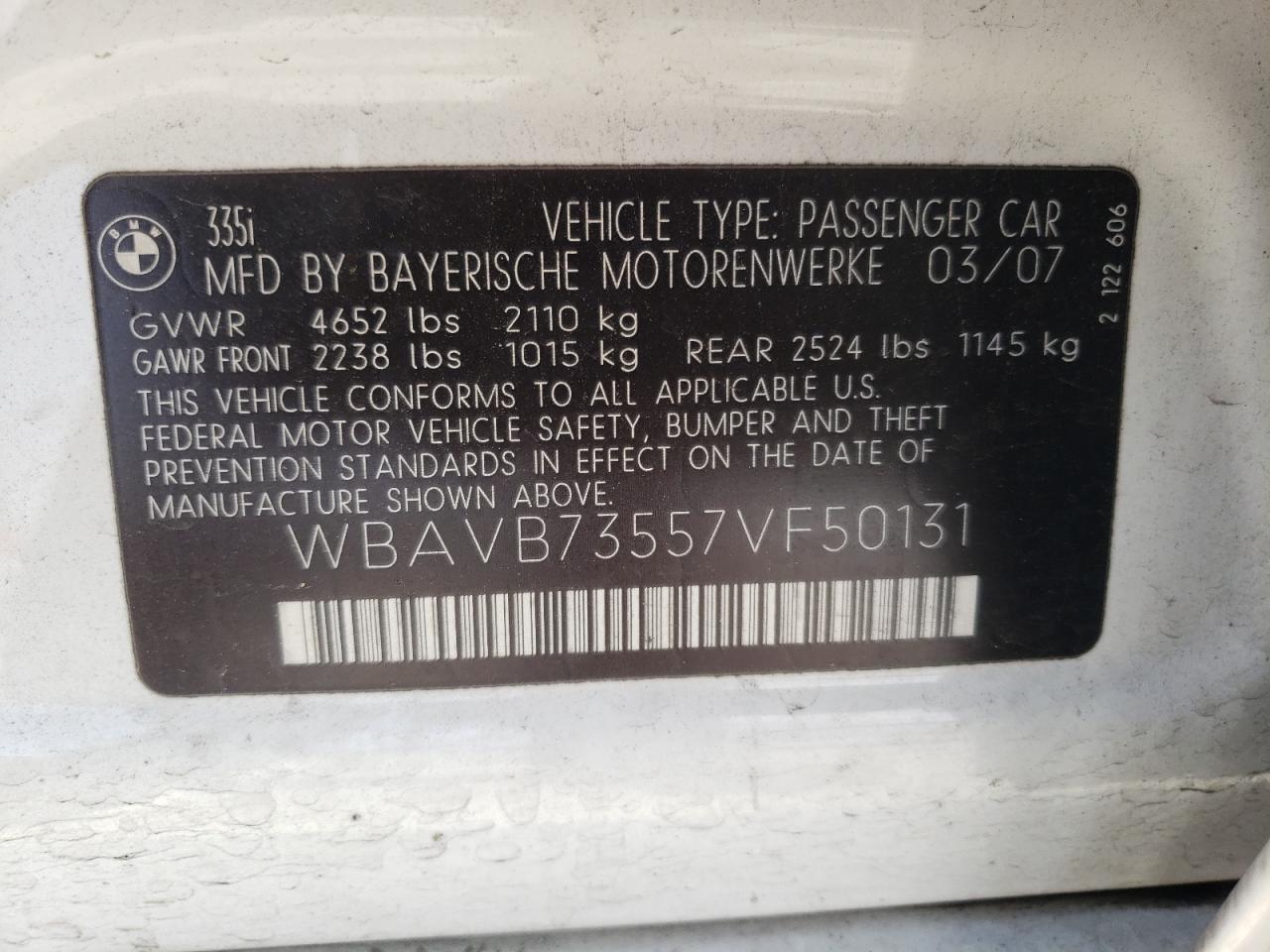 Photo 11 VIN: WBAVB73557VF50131 - BMW 3ER 