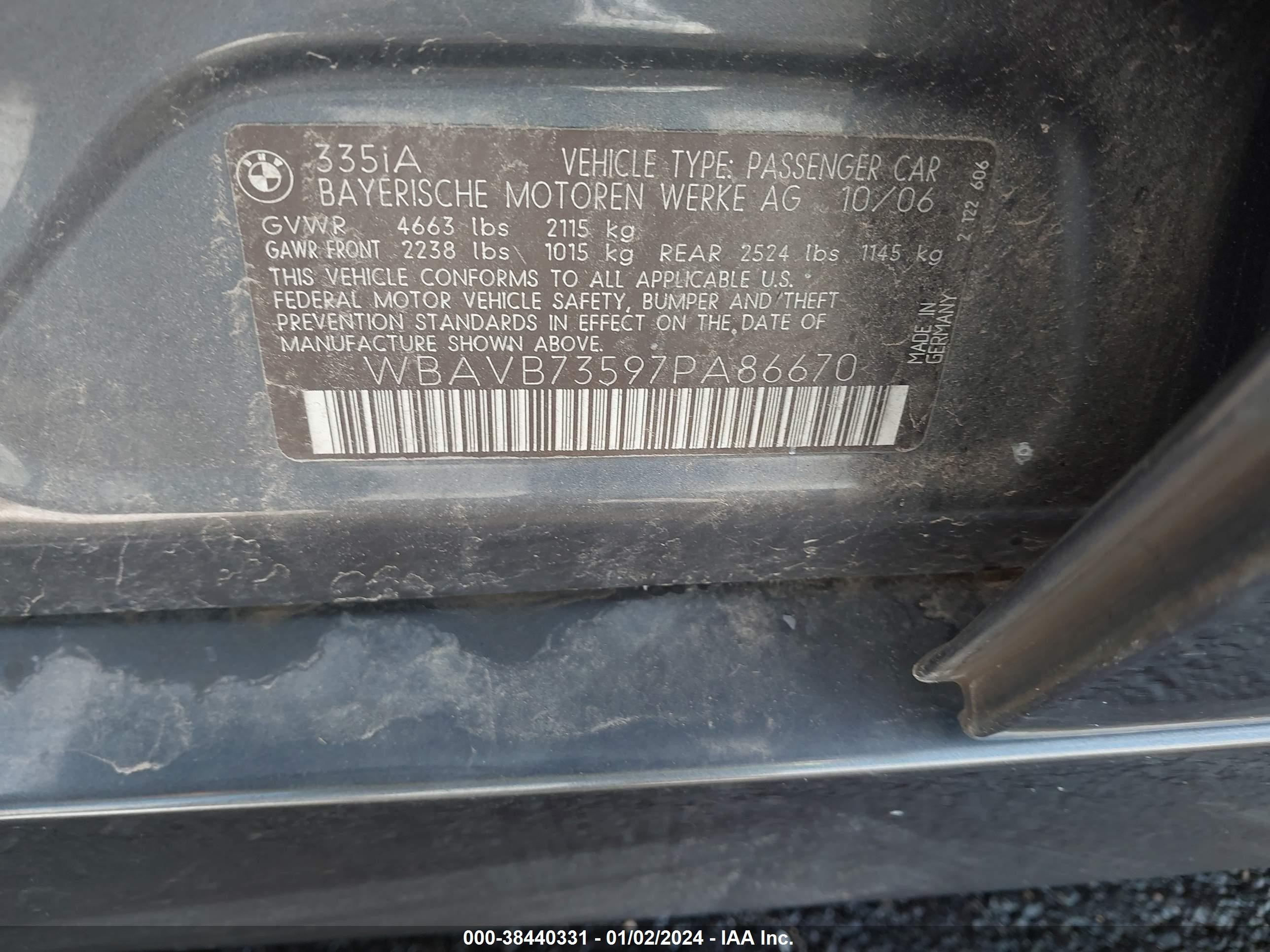 Photo 8 VIN: WBAVB73597PA86670 - BMW 3ER 