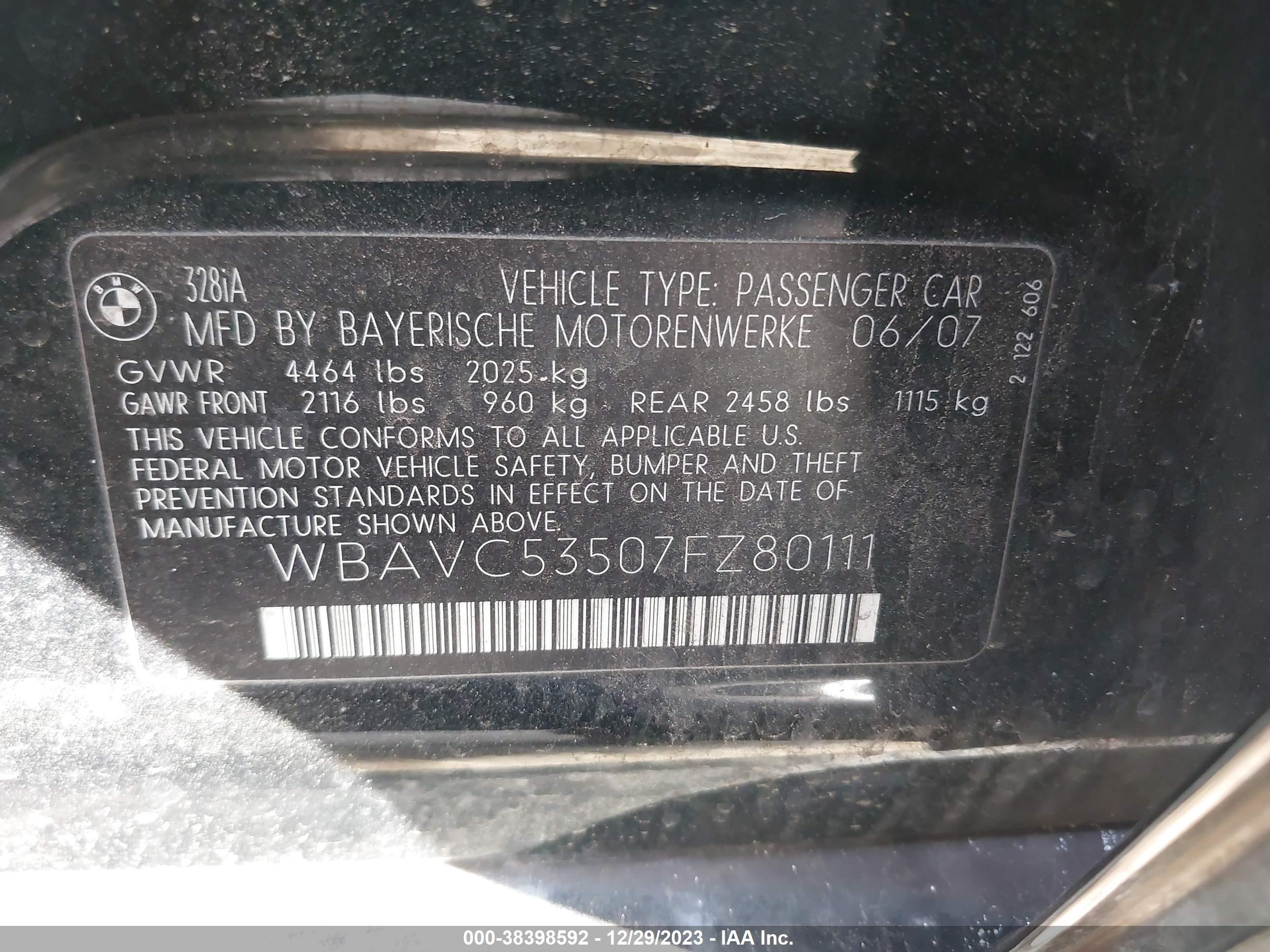 Photo 8 VIN: WBAVC53507FZ80111 - BMW 3ER 