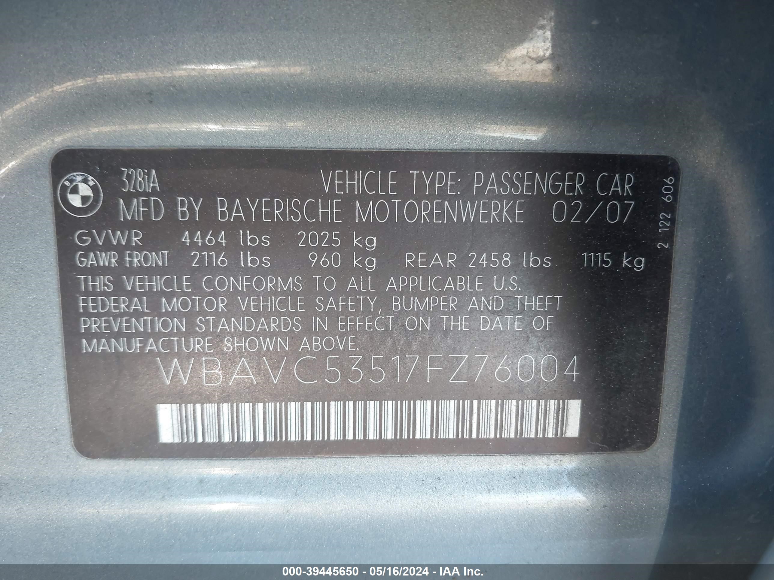 Photo 8 VIN: WBAVC53517FZ76004 - BMW 3ER 