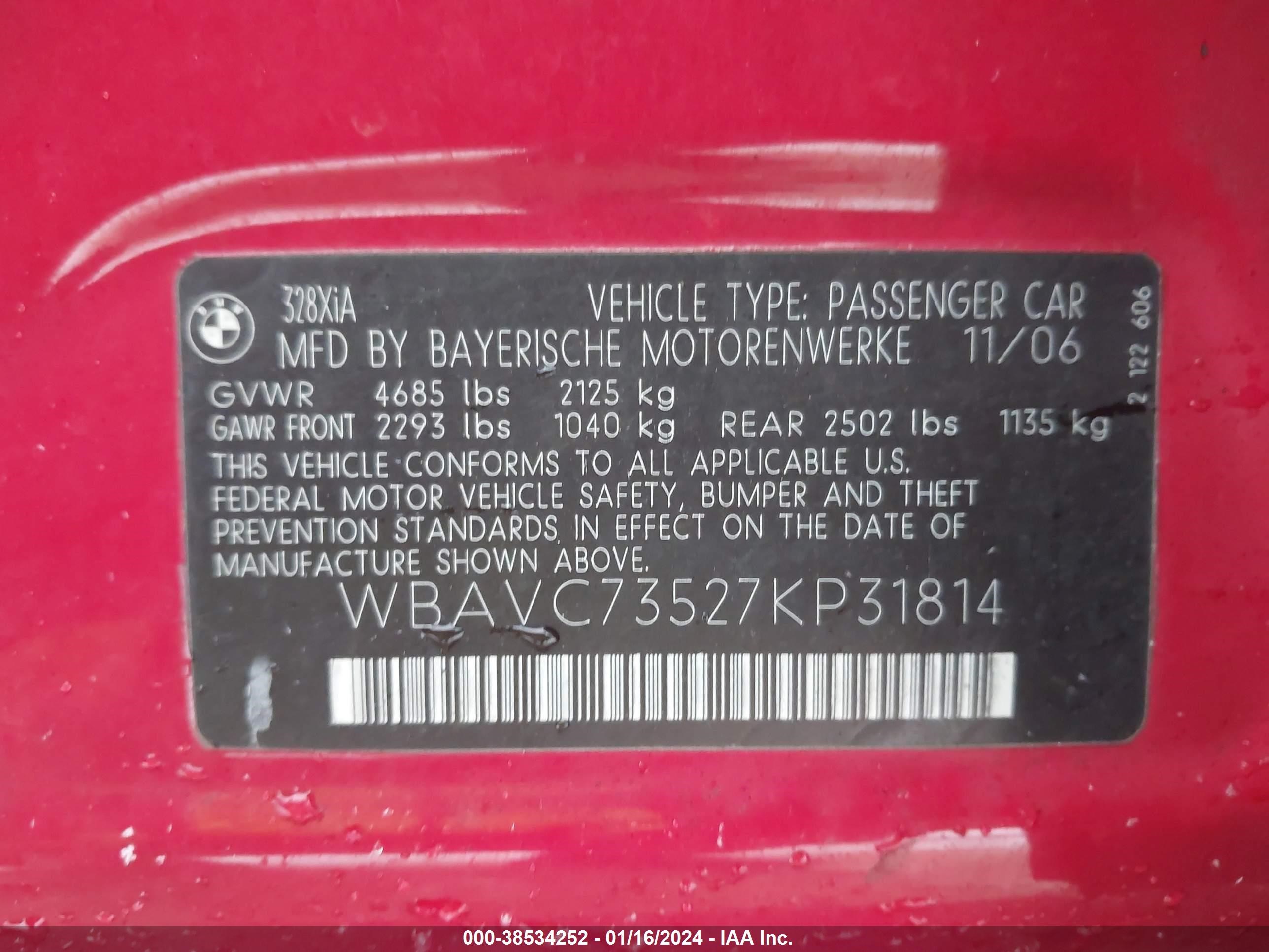 Photo 8 VIN: WBAVC73527KP31814 - BMW 3ER 