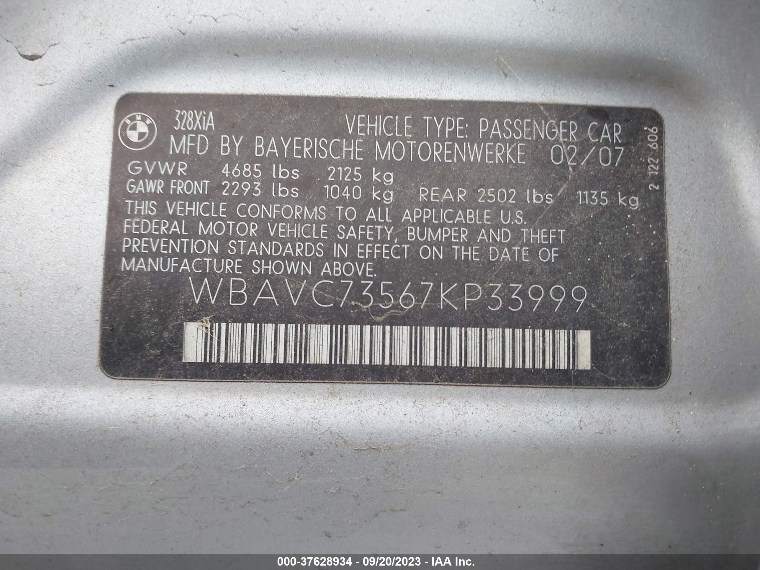 Photo 8 VIN: WBAVC73567KP33999 - BMW 3ER 