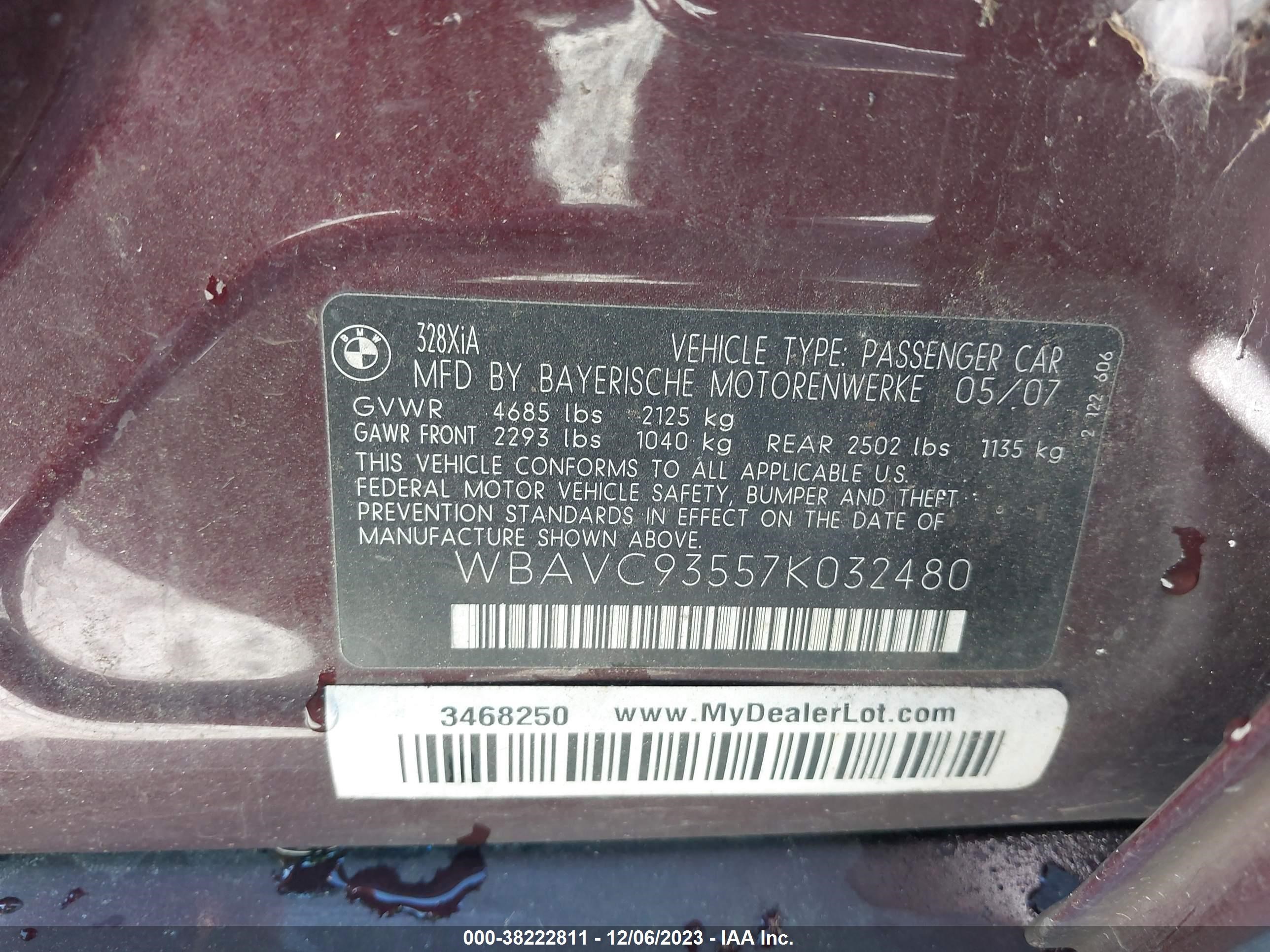 Photo 8 VIN: WBAVC93557K032480 - BMW 3ER 