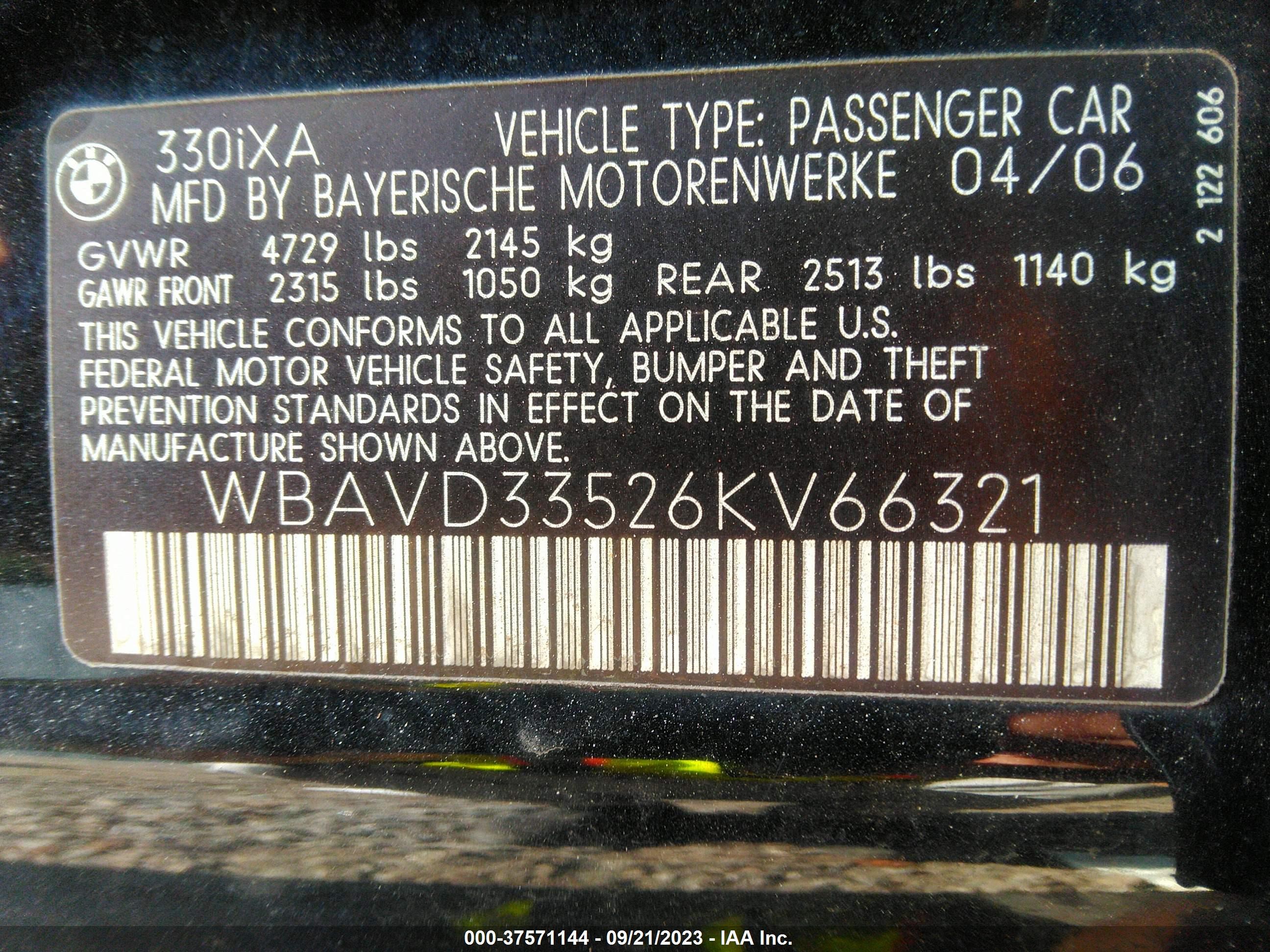 Photo 8 VIN: WBAVD33526KV66321 - BMW 3ER 