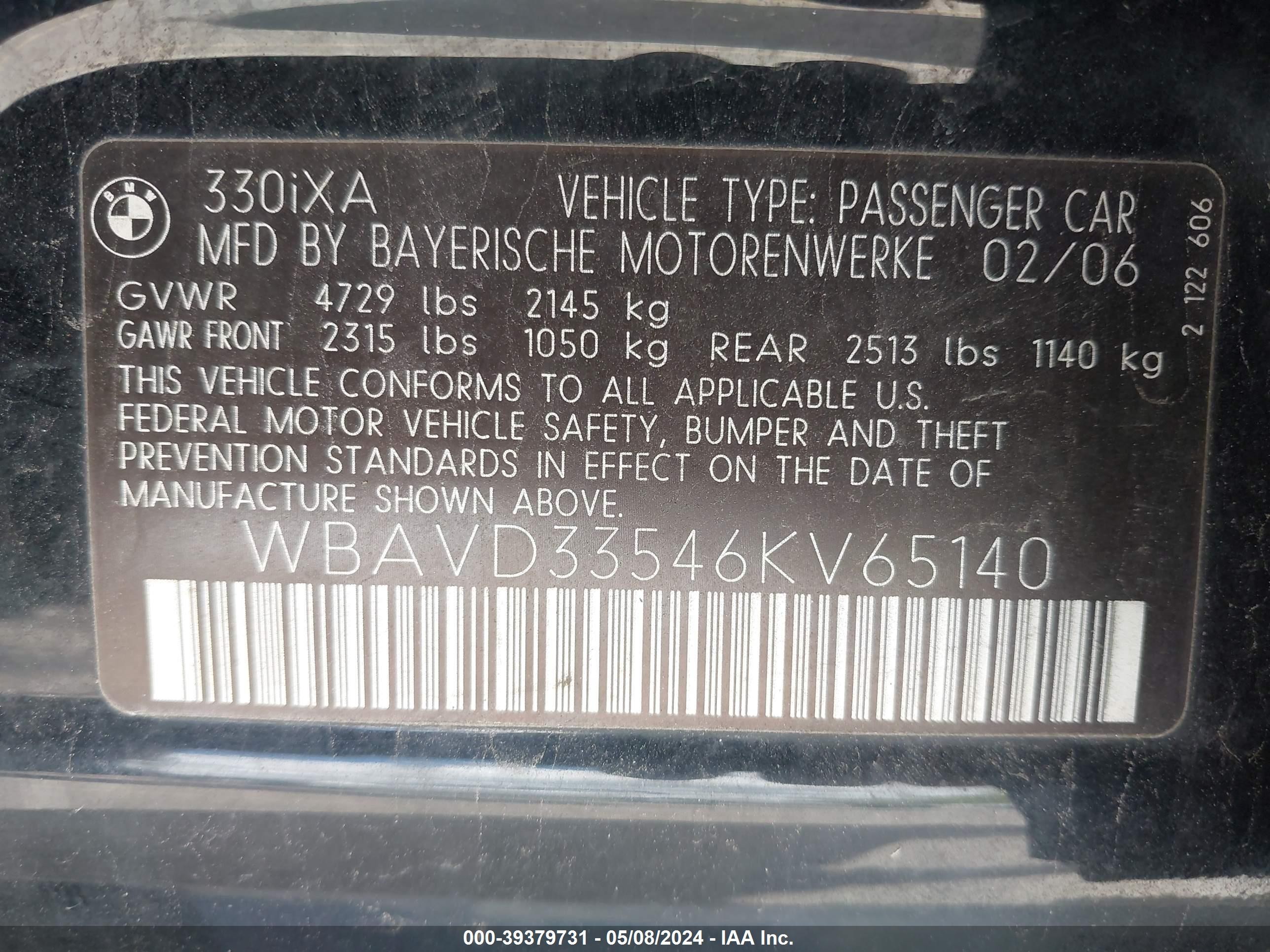 Photo 8 VIN: WBAVD33546KV65140 - BMW 3ER 