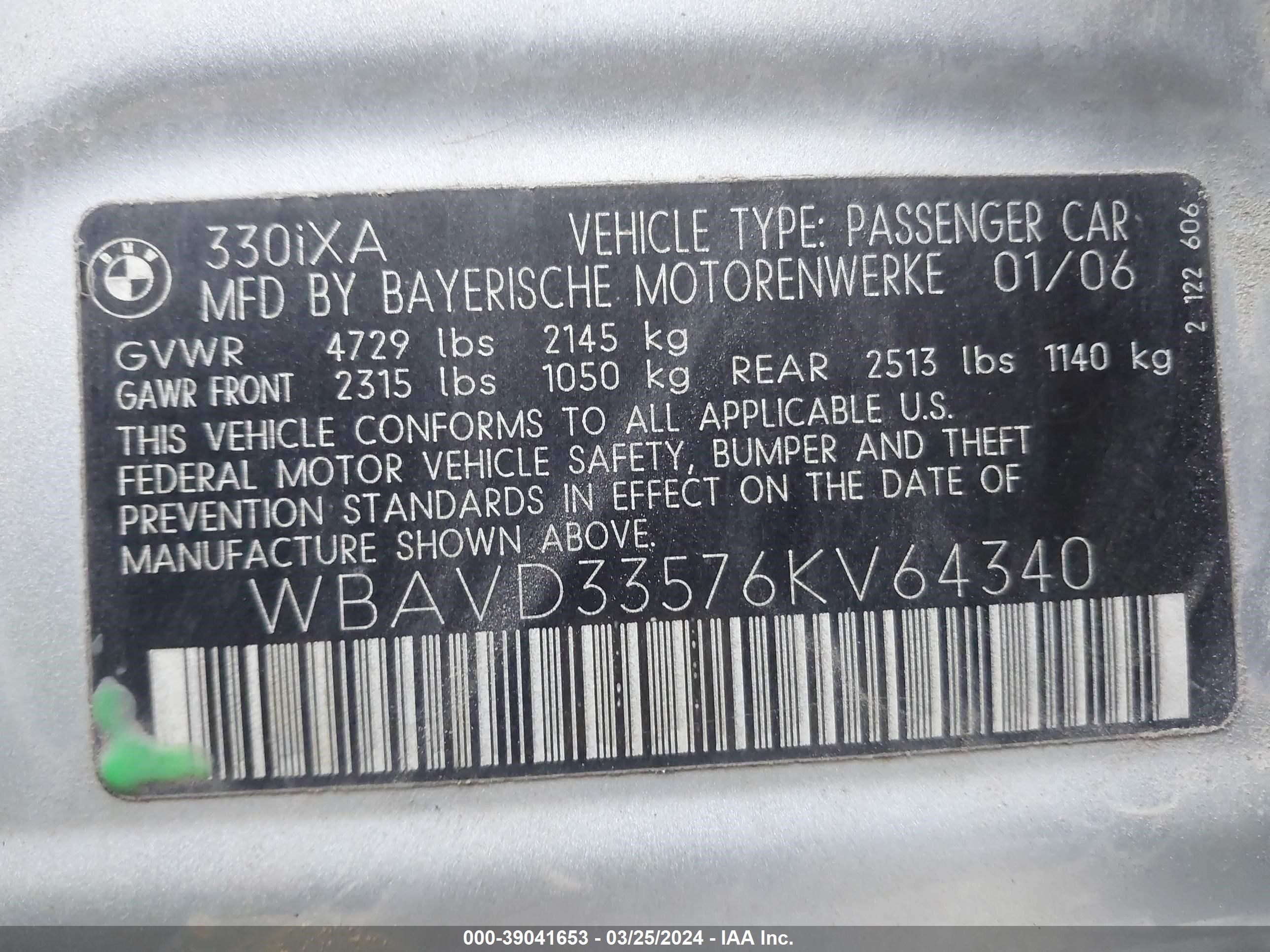 Photo 8 VIN: WBAVD33576KV64340 - BMW 3ER 