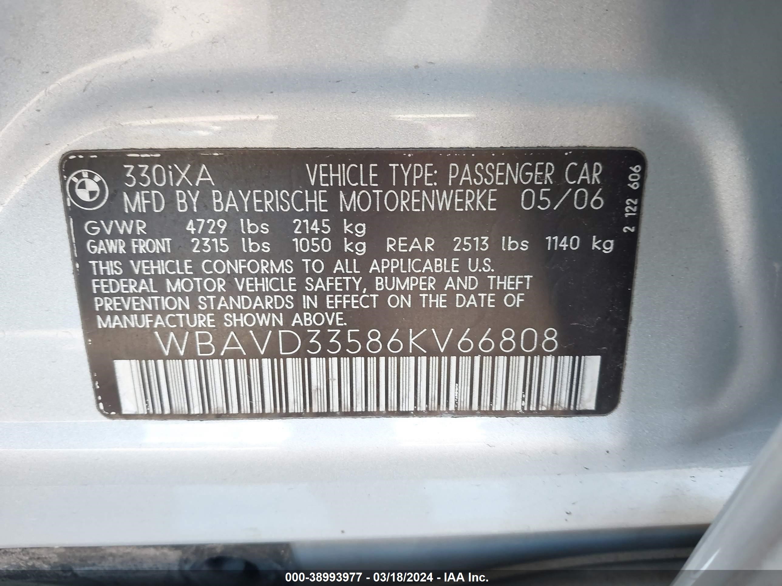 Photo 8 VIN: WBAVD33586KV66808 - BMW 3ER 