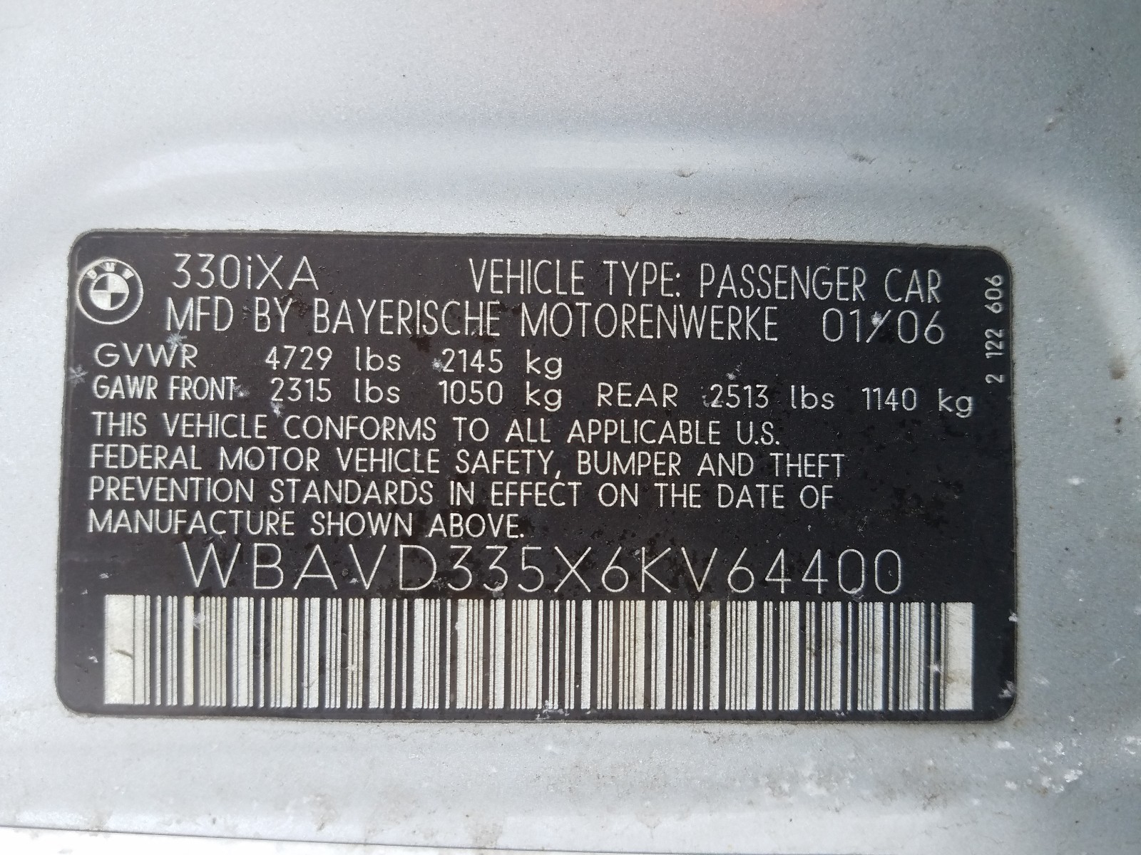 Photo 9 VIN: WBAVD335X6KV64400 - BMW 330 XI 