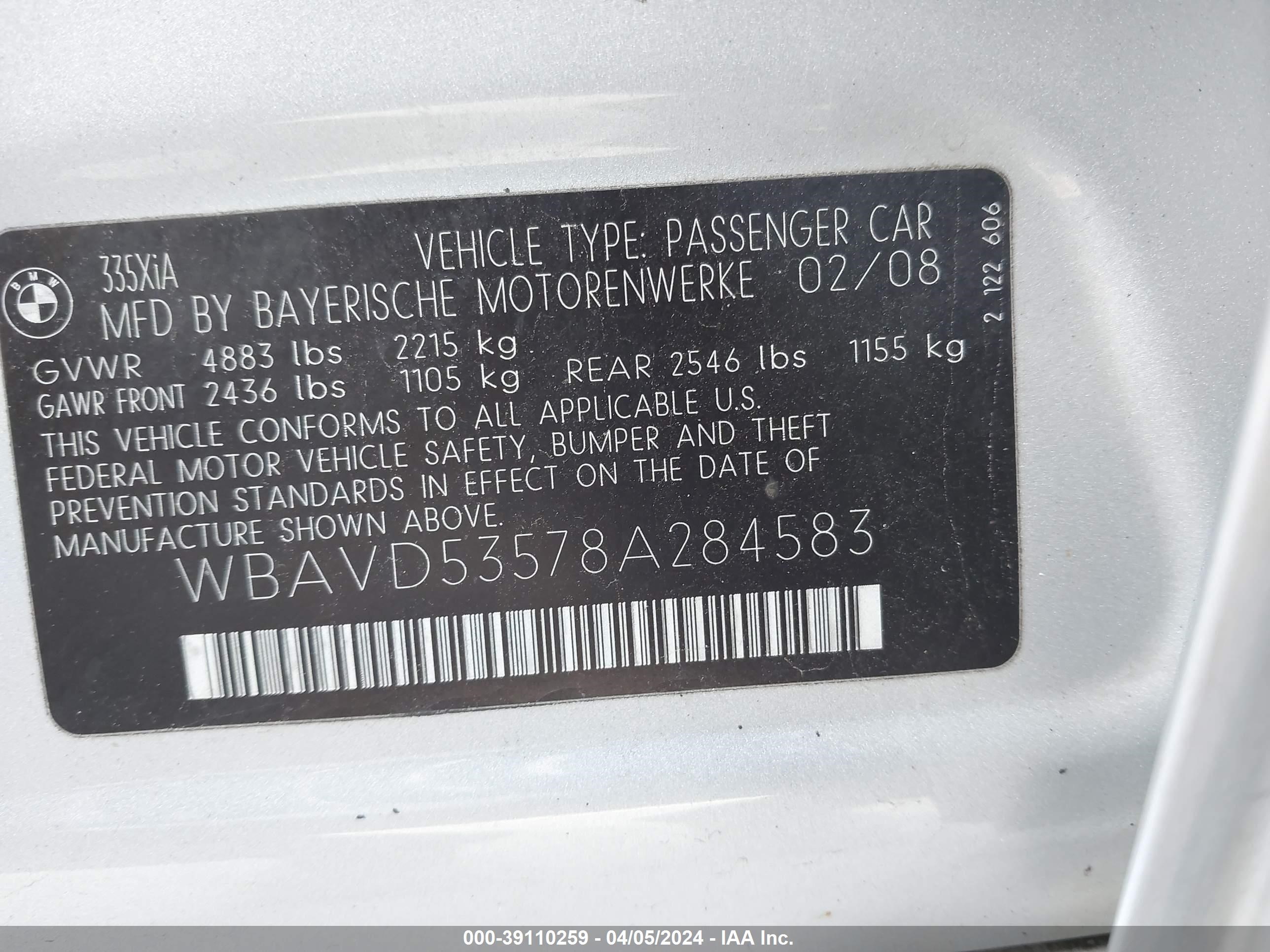 Photo 8 VIN: WBAVD53578A284583 - BMW 3ER 