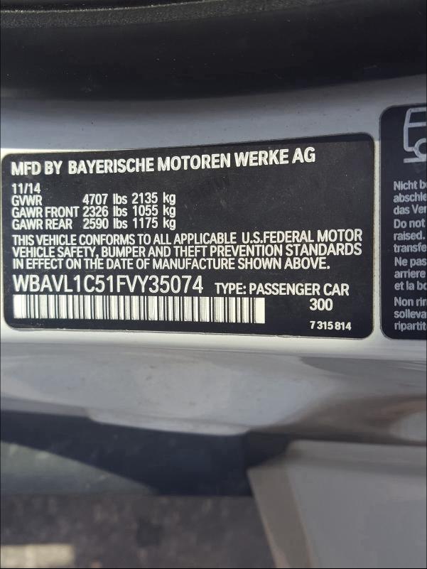 Photo 9 VIN: WBAVL1C51FVY35074 - BMW X1 XDRIVE2 