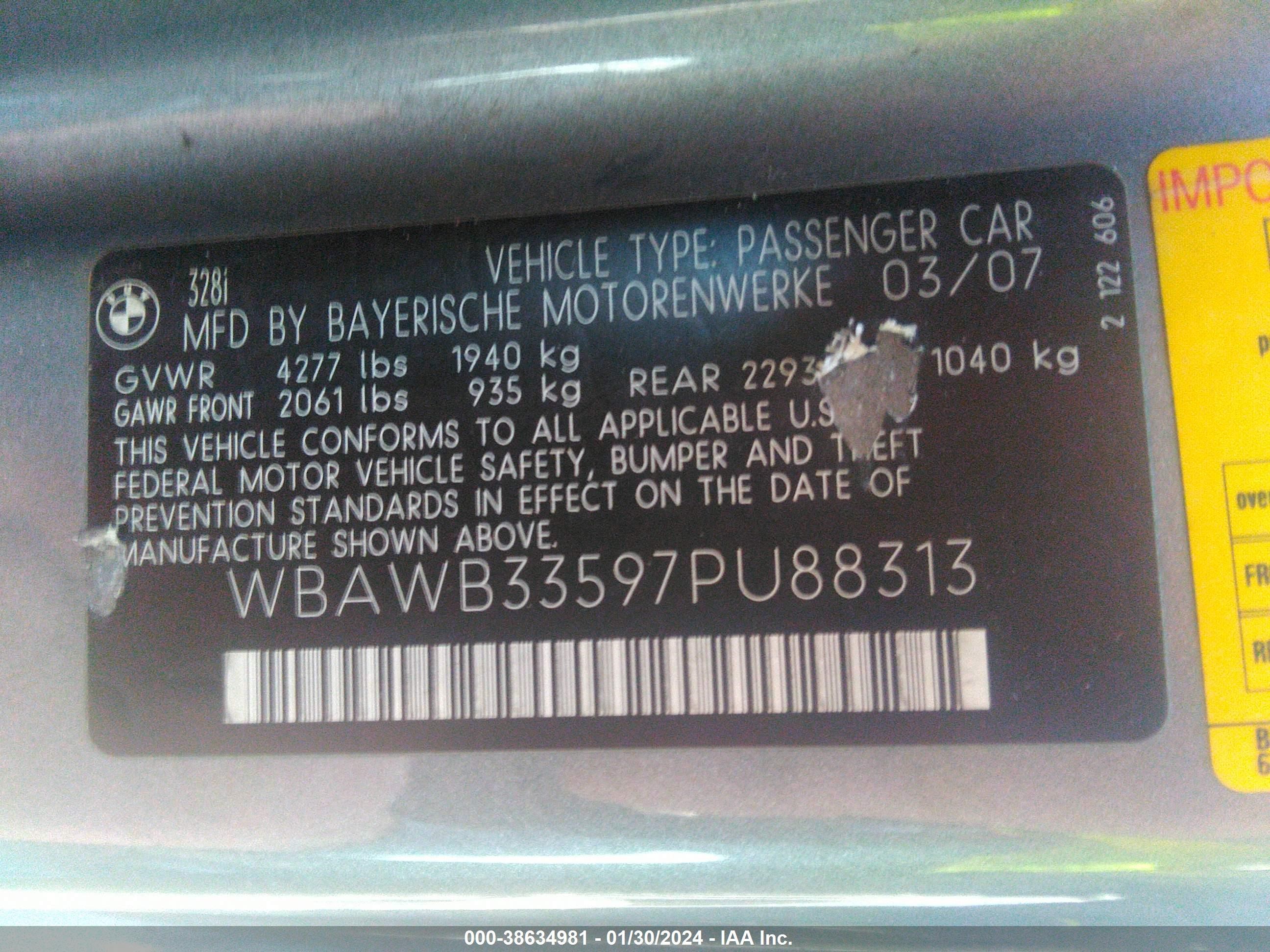 Photo 8 VIN: WBAWB33597PU88313 - BMW 3ER 