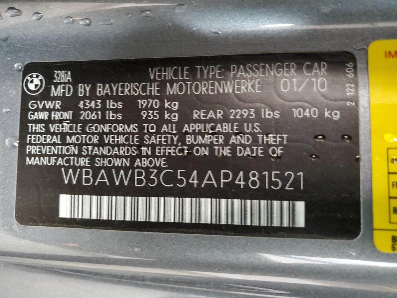 Photo 11 VIN: WBAWB3C54AP481521 - BMW 3ER 