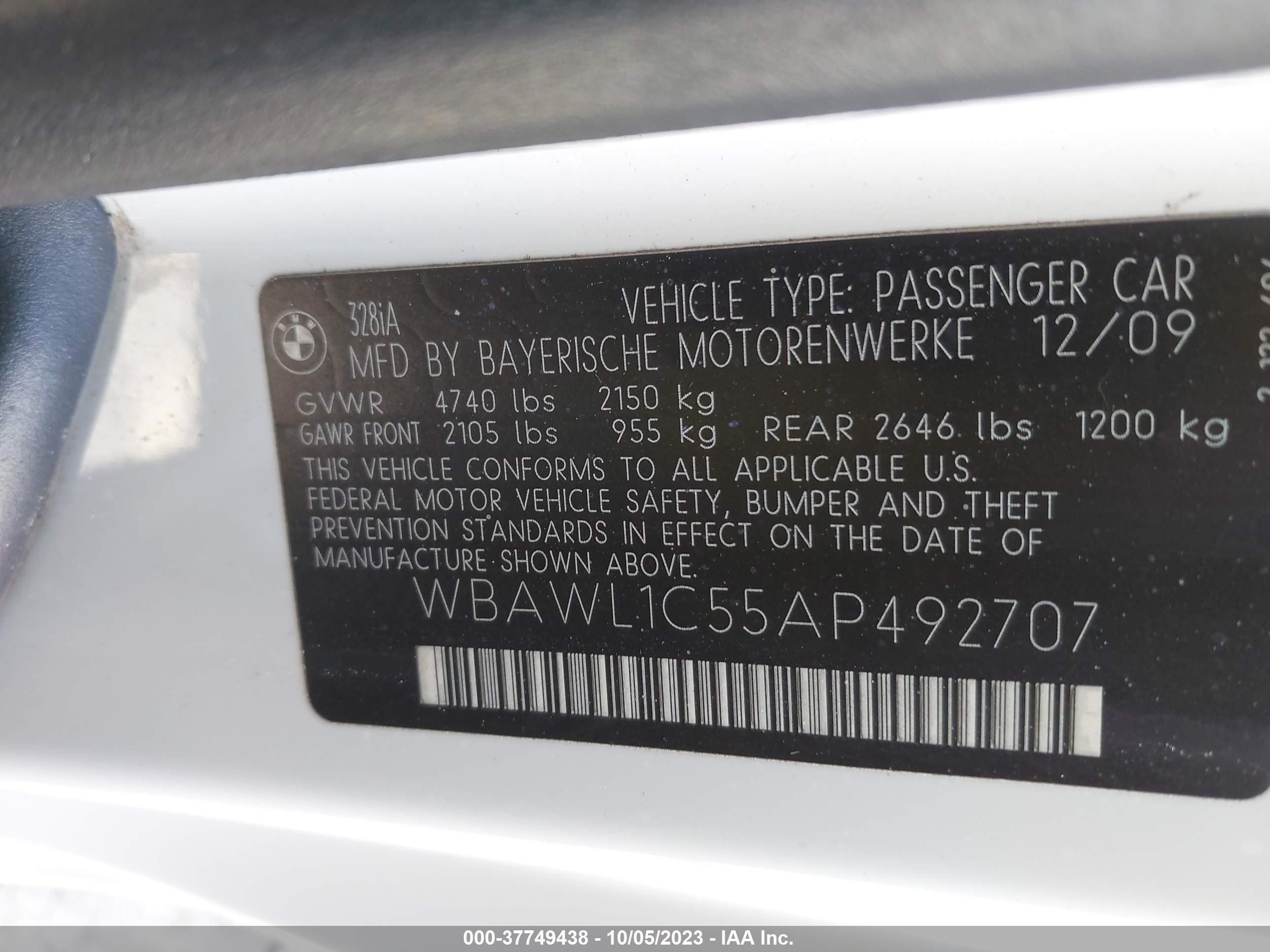 Photo 8 VIN: WBAWL1C55AP492707 - BMW 3ER 