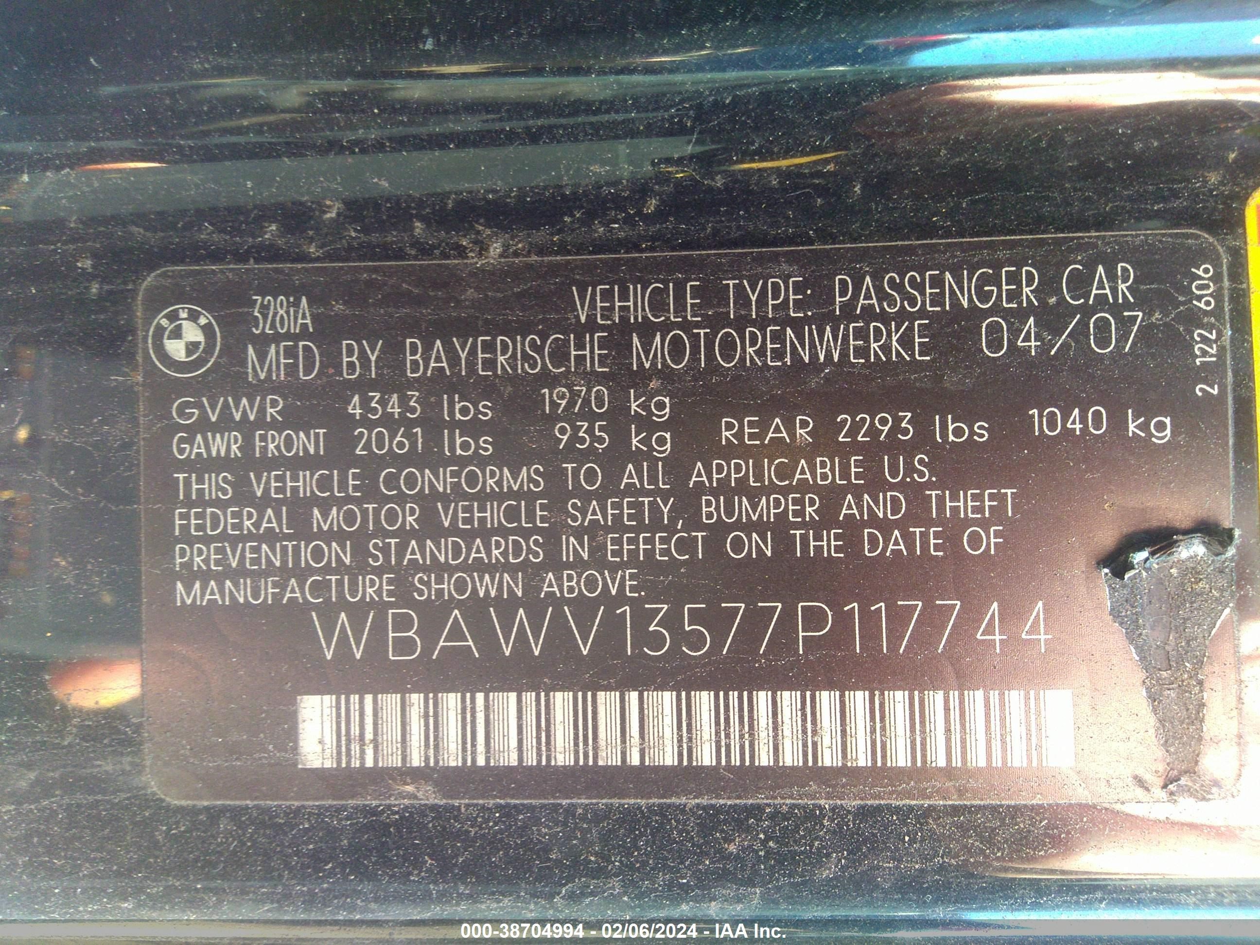 Photo 8 VIN: WBAWV13577P117744 - BMW 3ER 