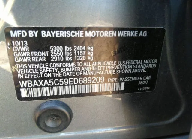 Photo 8 VIN: WBAXA5C59ED689209 - BMW 5 SERIES 